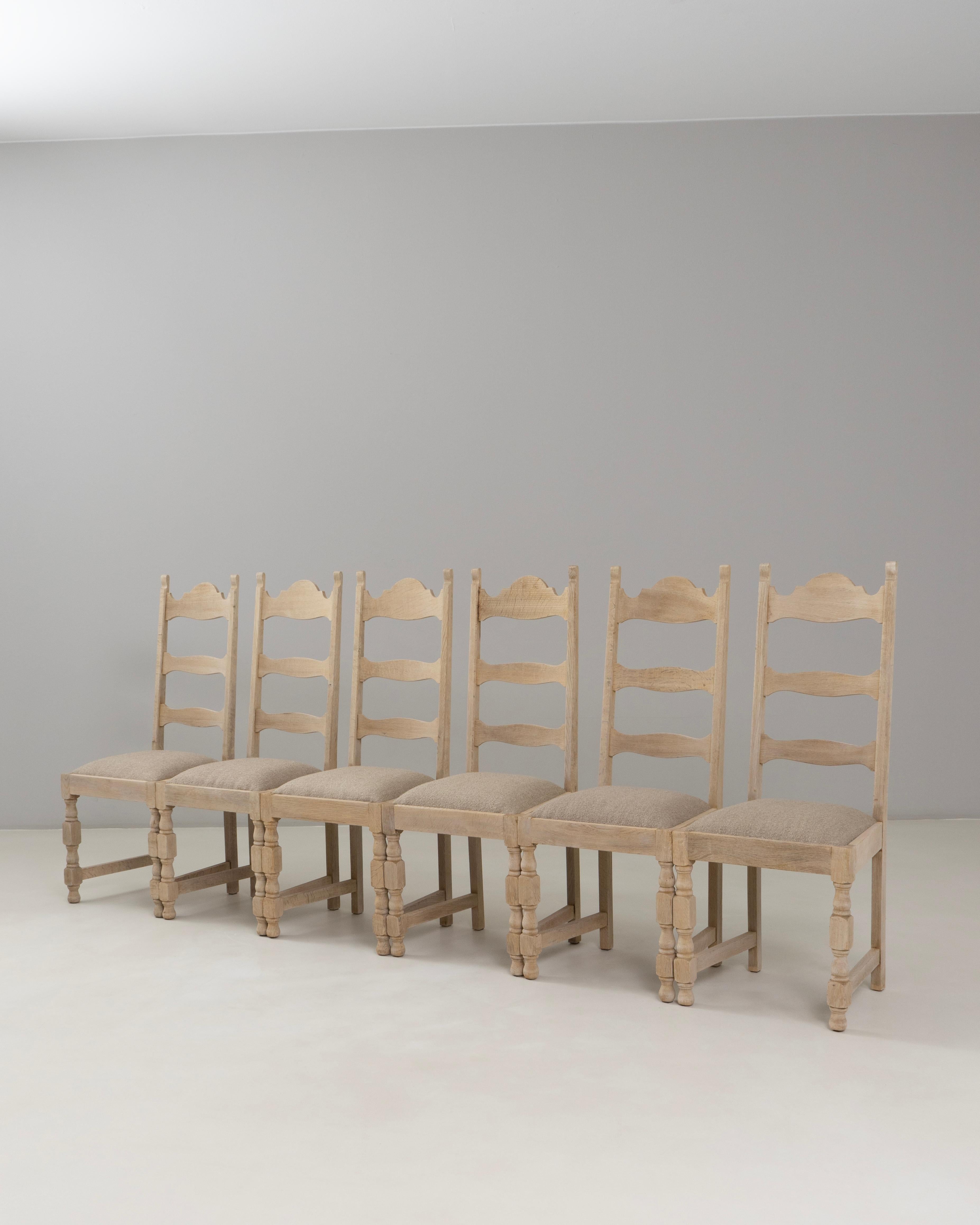 Set Of Six 1970s Belgian Oak Dining Chairs With Upholstered Seats im Angebot 9