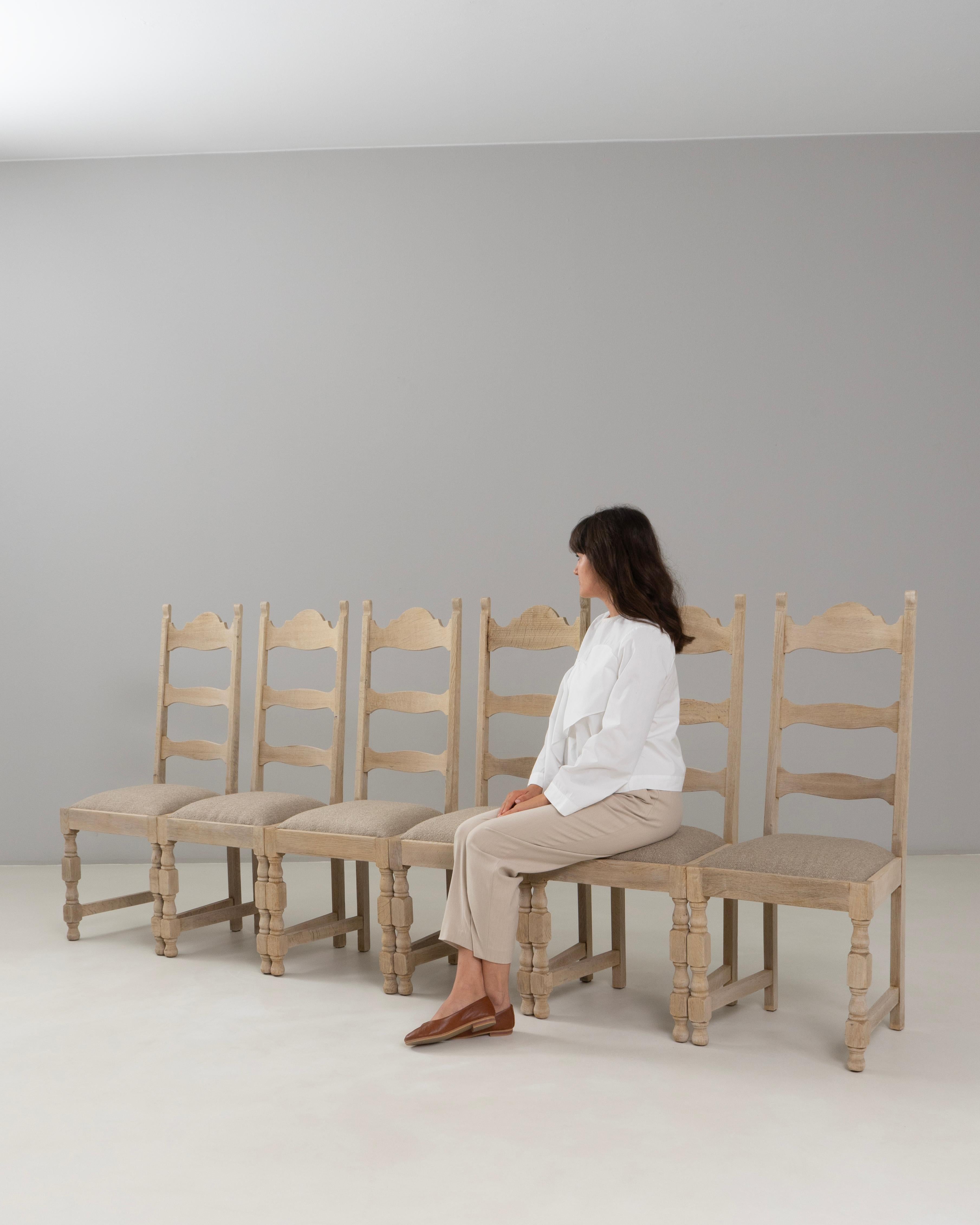 Set Of Six 1970s Belgian Oak Dining Chairs With Upholstered Seats im Angebot 10