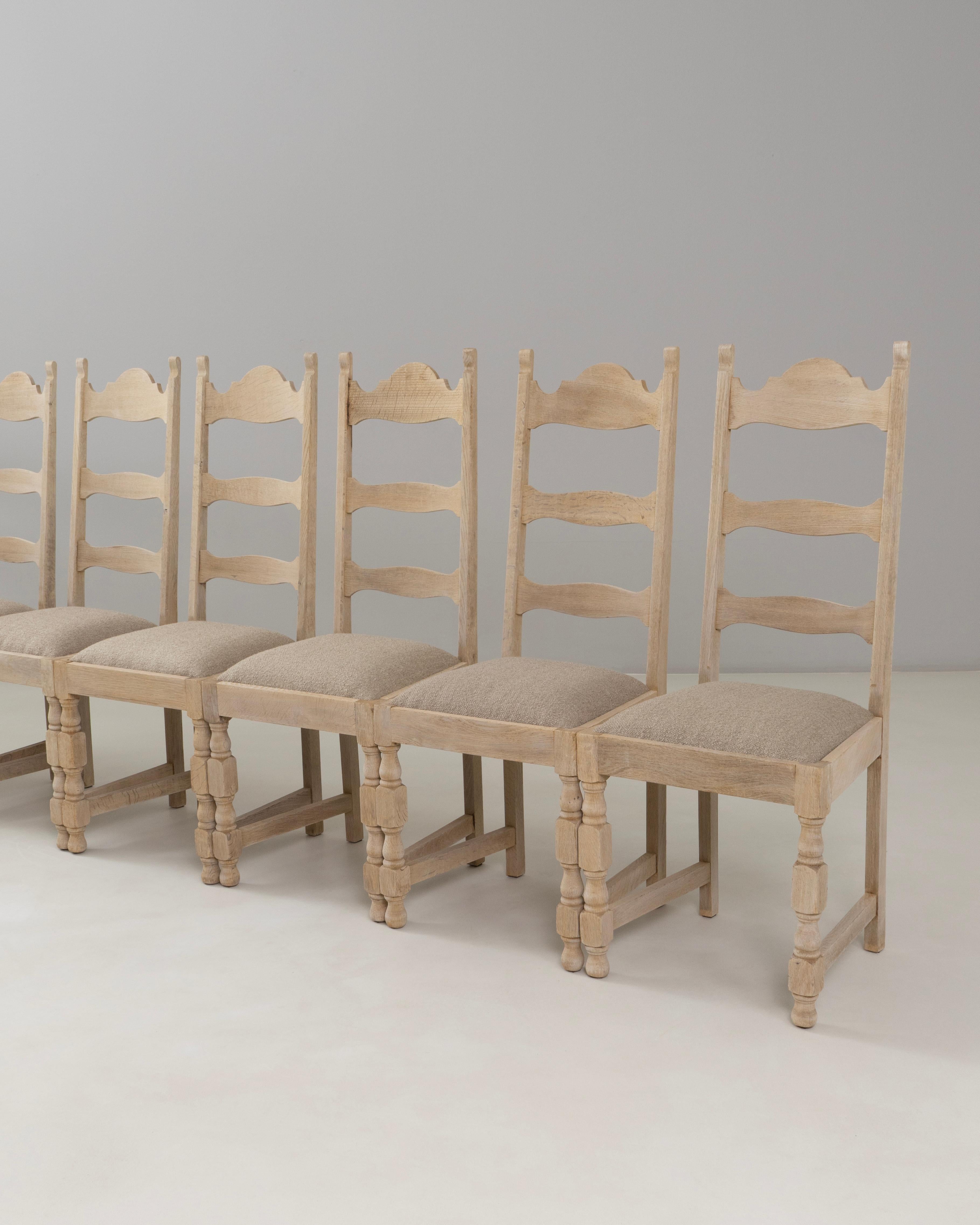 Set Of Six 1970s Belgian Oak Dining Chairs With Upholstered Seats im Angebot 11