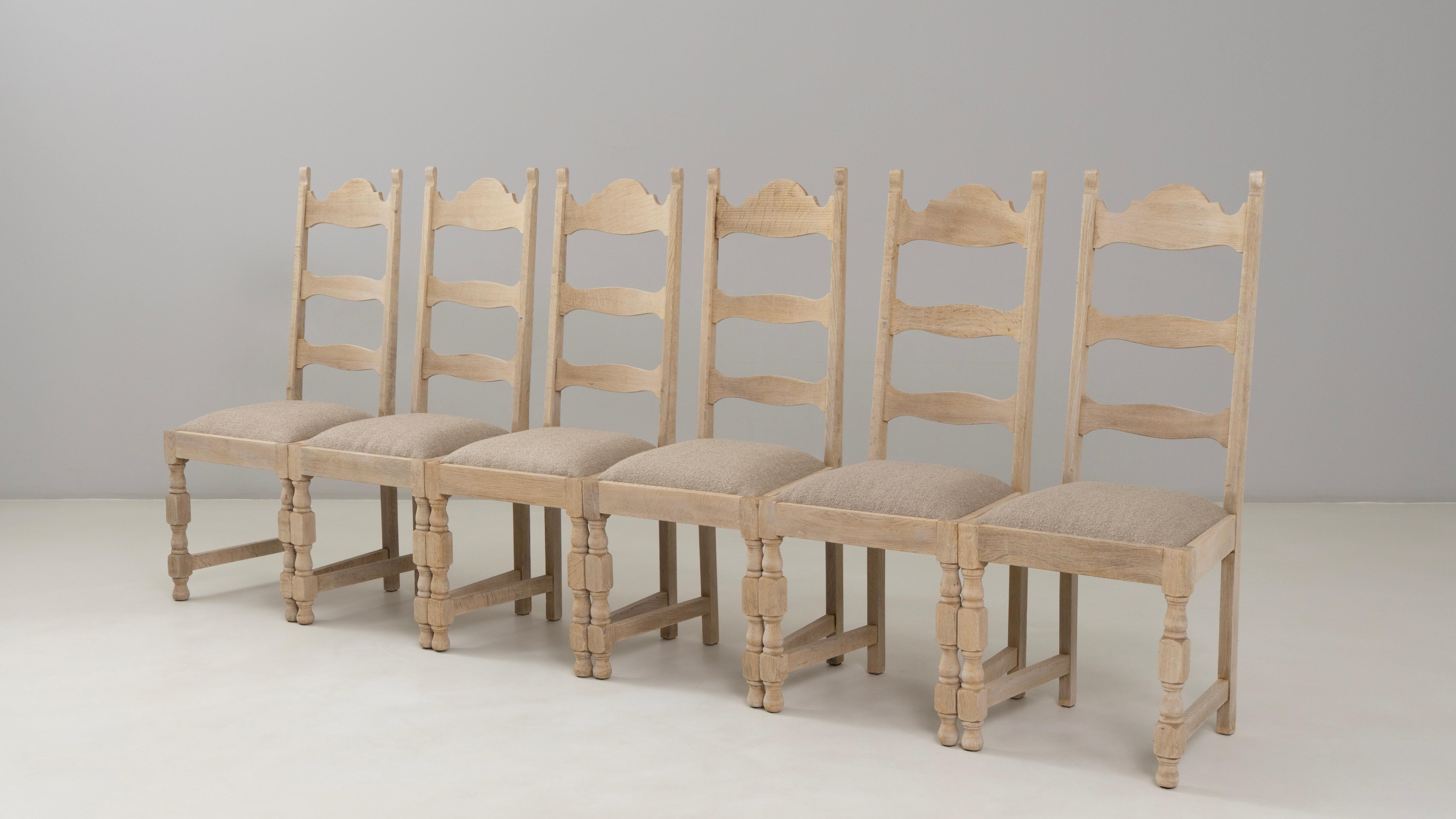 Set Of Six 1970s Belgian Oak Dining Chairs With Upholstered Seats im Angebot 12
