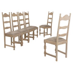 Set Of Six 1970s Belgian Oak Dining Chairs With Upholstered Seats