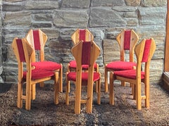 Set di sei sedie da pranzo in pino danese brutalista Holger Danske degli anni '70