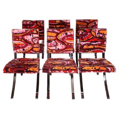 Set of Six 1970's Chrome Dining Chairs Poss, Baughman with Lenor Larsen Fabric