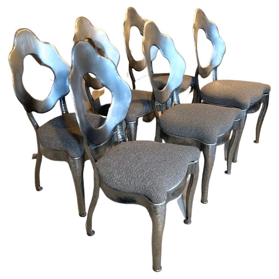 Set of Six 1970s Custom Made Hand-Forged Brutalist Steel Chairs