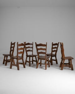 Set Of Six 1970s French Brutalist Oak Dining Chairs