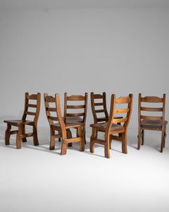 Set Of Six 1970s French Brutalist Oak Dining Chairs