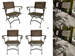 Vintage Set of Six 1970s French Iron 
Wood Garden Chairs 
Armchairs