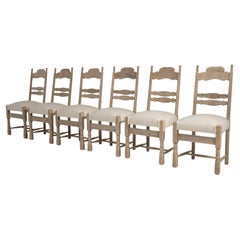 Vintage Set Of Six 1970s French Oak Dining Chairs