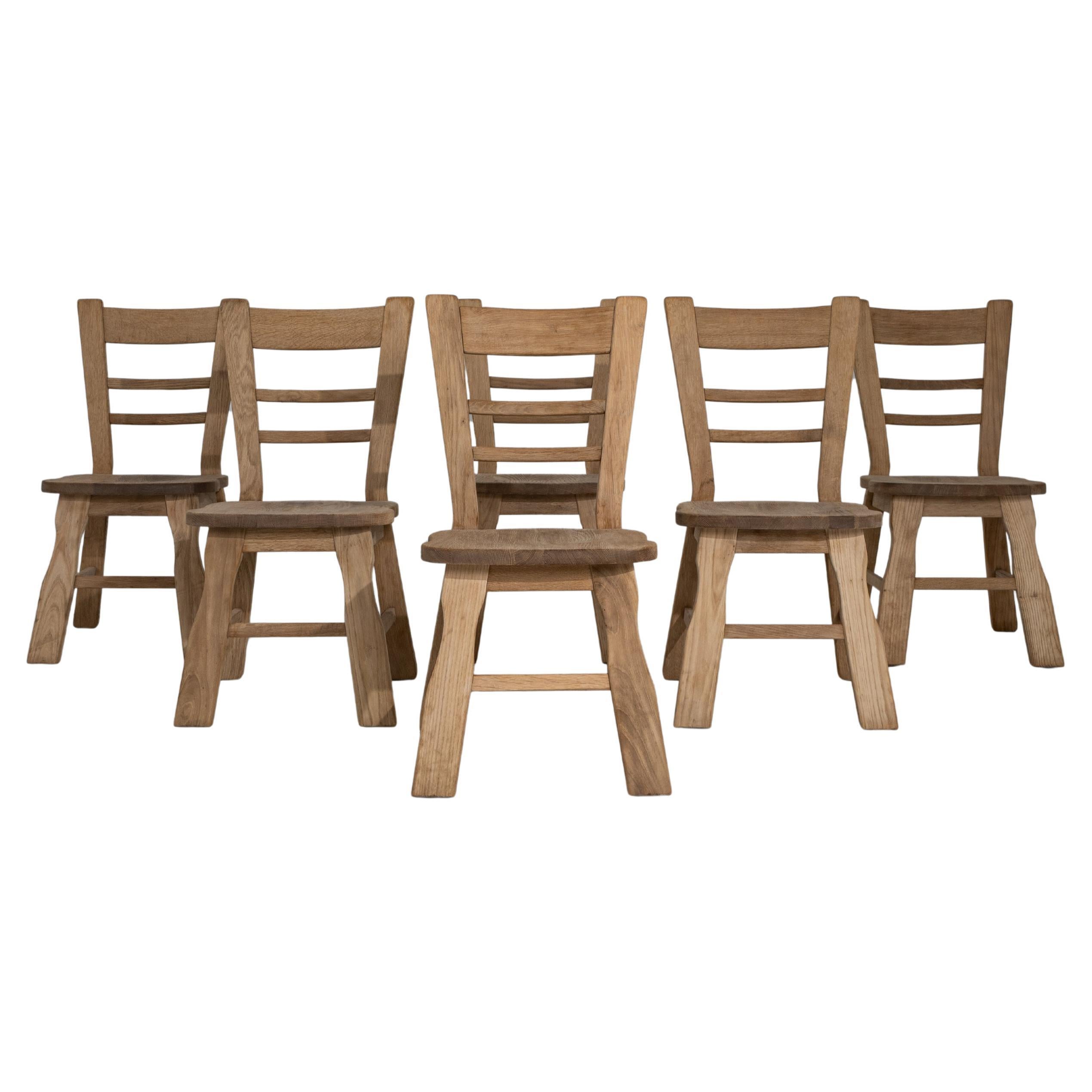 Set Of Six 1970s French Oak Dining Chairs