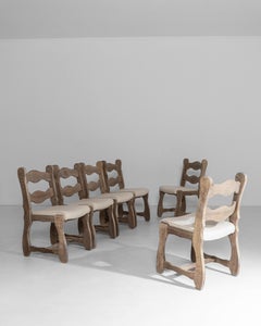 Set Of Six 1970s French Oak Dining Chairs With Upholstered Seats