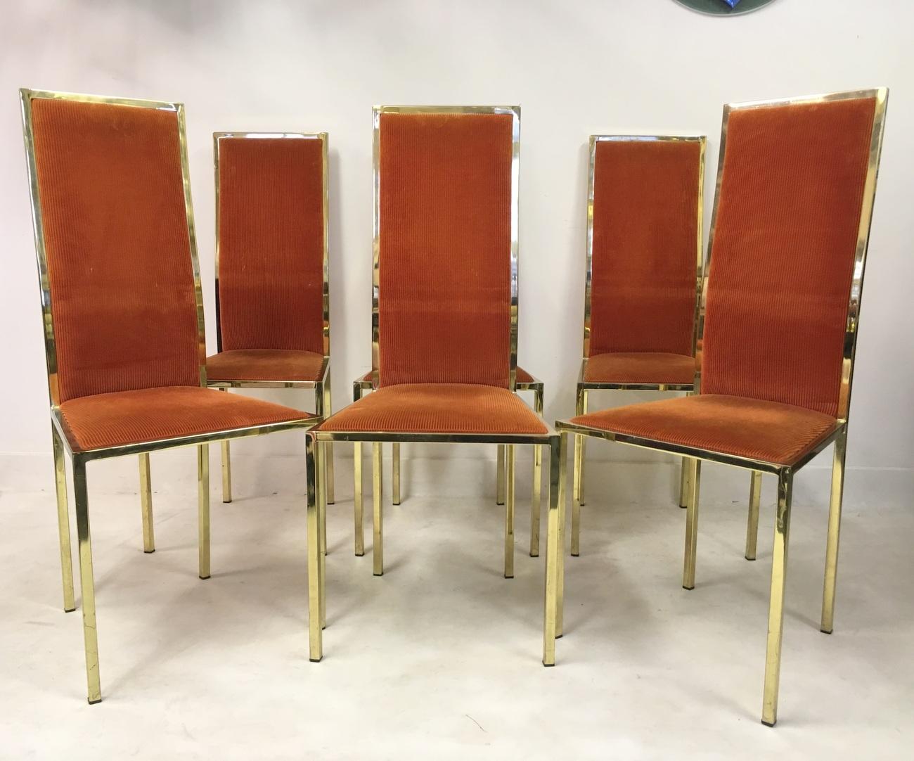 French Set of Six 1970s Gold Lacquered Dining Chairs