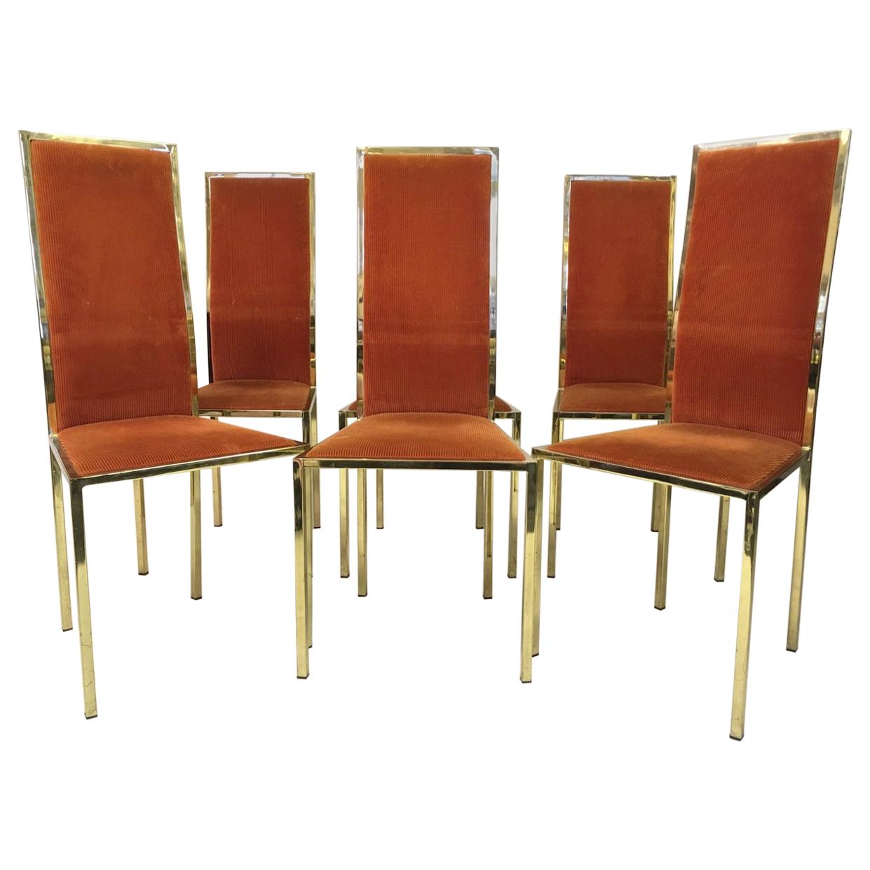 Set of Six 1970s Gold Lacquered Dining Chairs