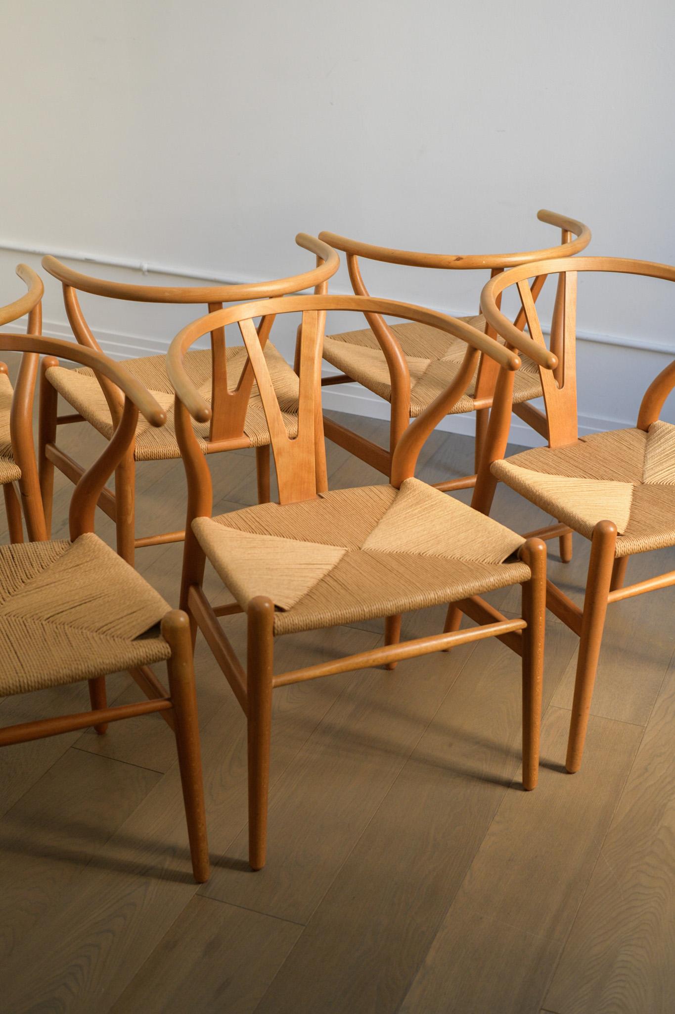 Svedese Set di sei sedie Wishbone di Hansen degli anni '70 per Carl Hansen & Søn, Danimarca. in vendita