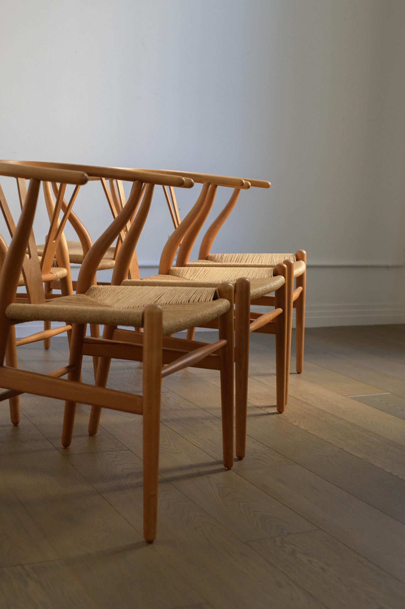 Set di sei sedie Wishbone di Hansen degli anni '70 per Carl Hansen & Søn, Danimarca. In condizioni buone in vendita a Los Angeles, CA