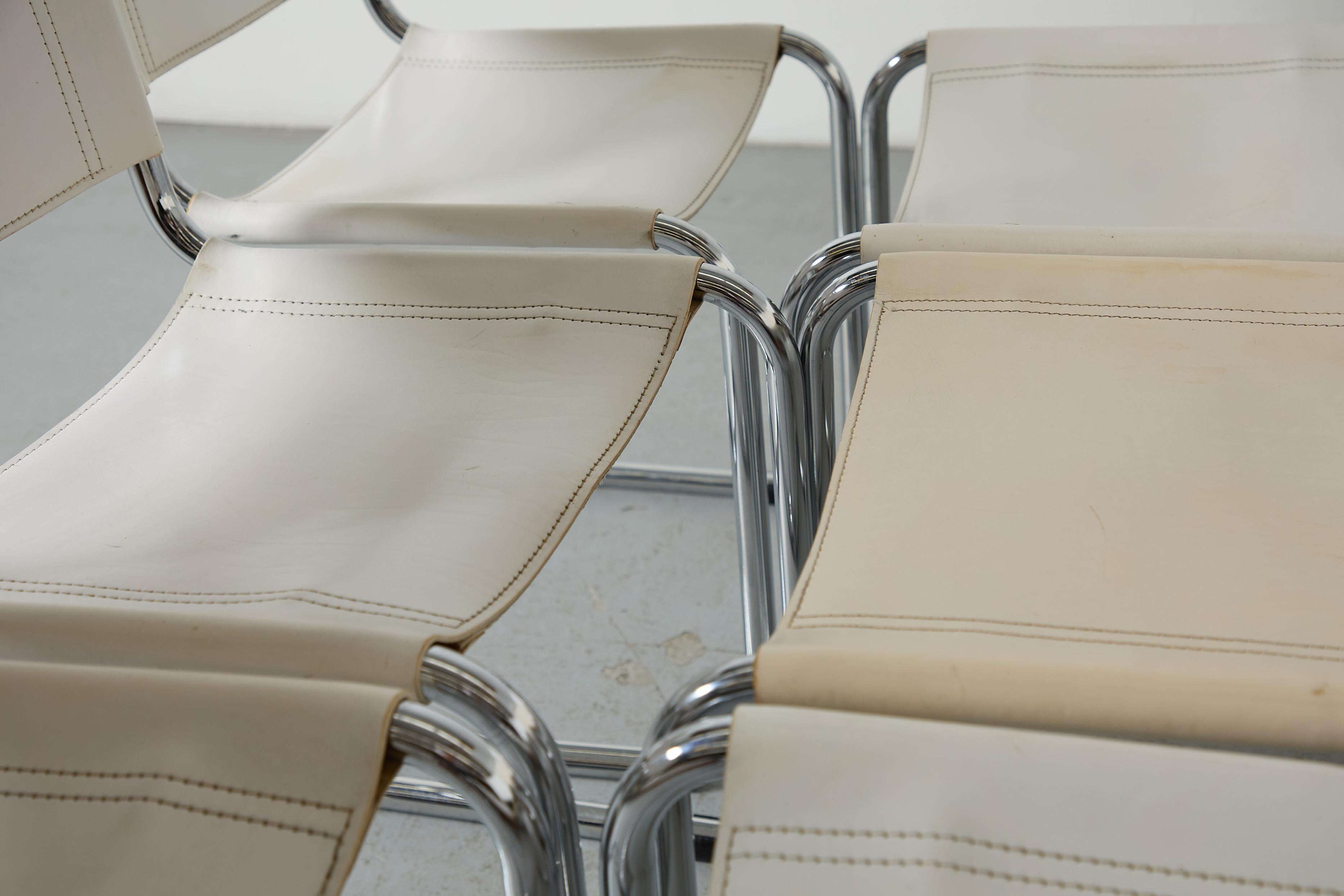Sechs freitragende Stühle im Matteograssi-Stil der 1970er Jahre aus Chrom und weißem Leder im Angebot 7