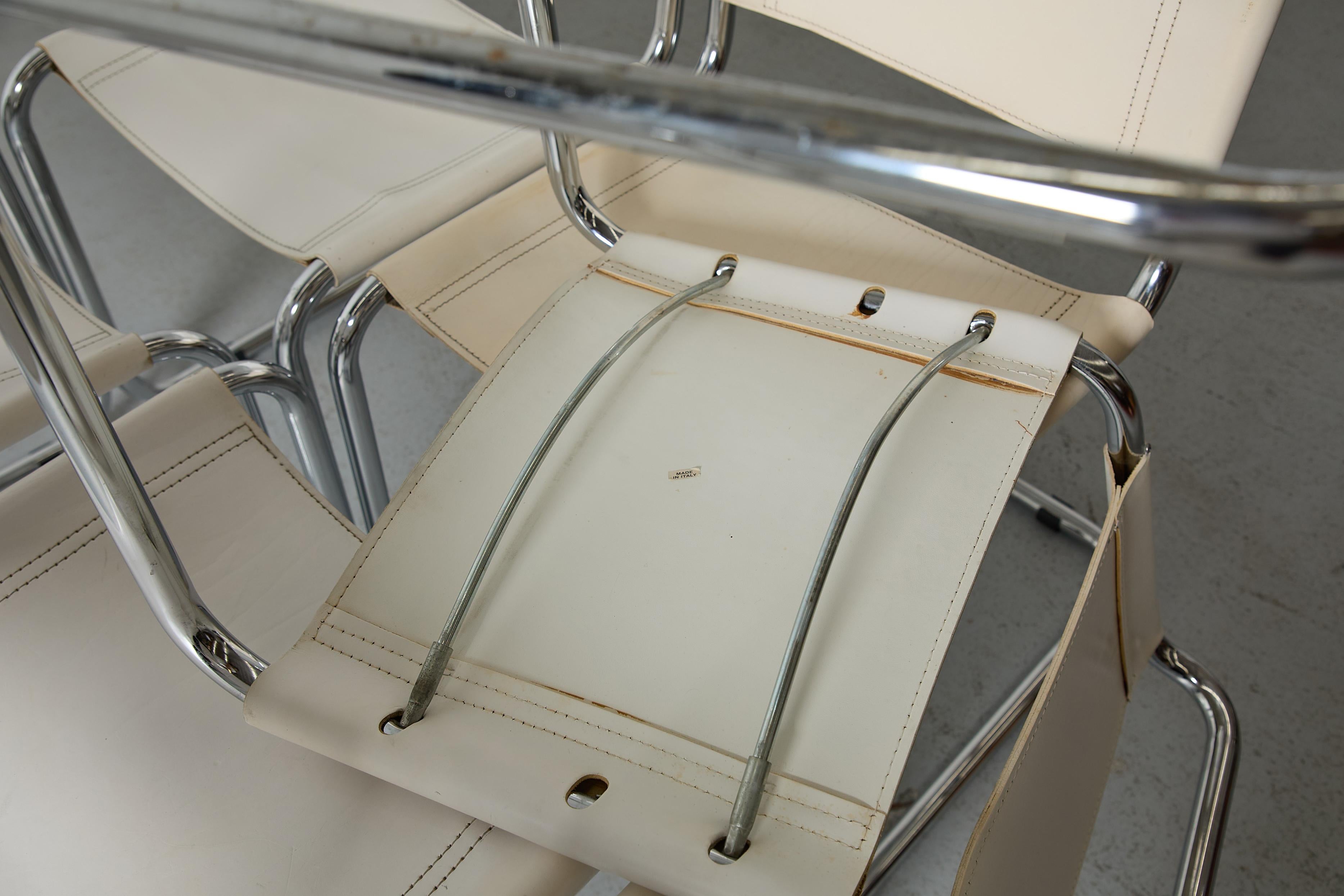 Sechs freitragende Stühle im Matteograssi-Stil der 1970er Jahre aus Chrom und weißem Leder im Angebot 8