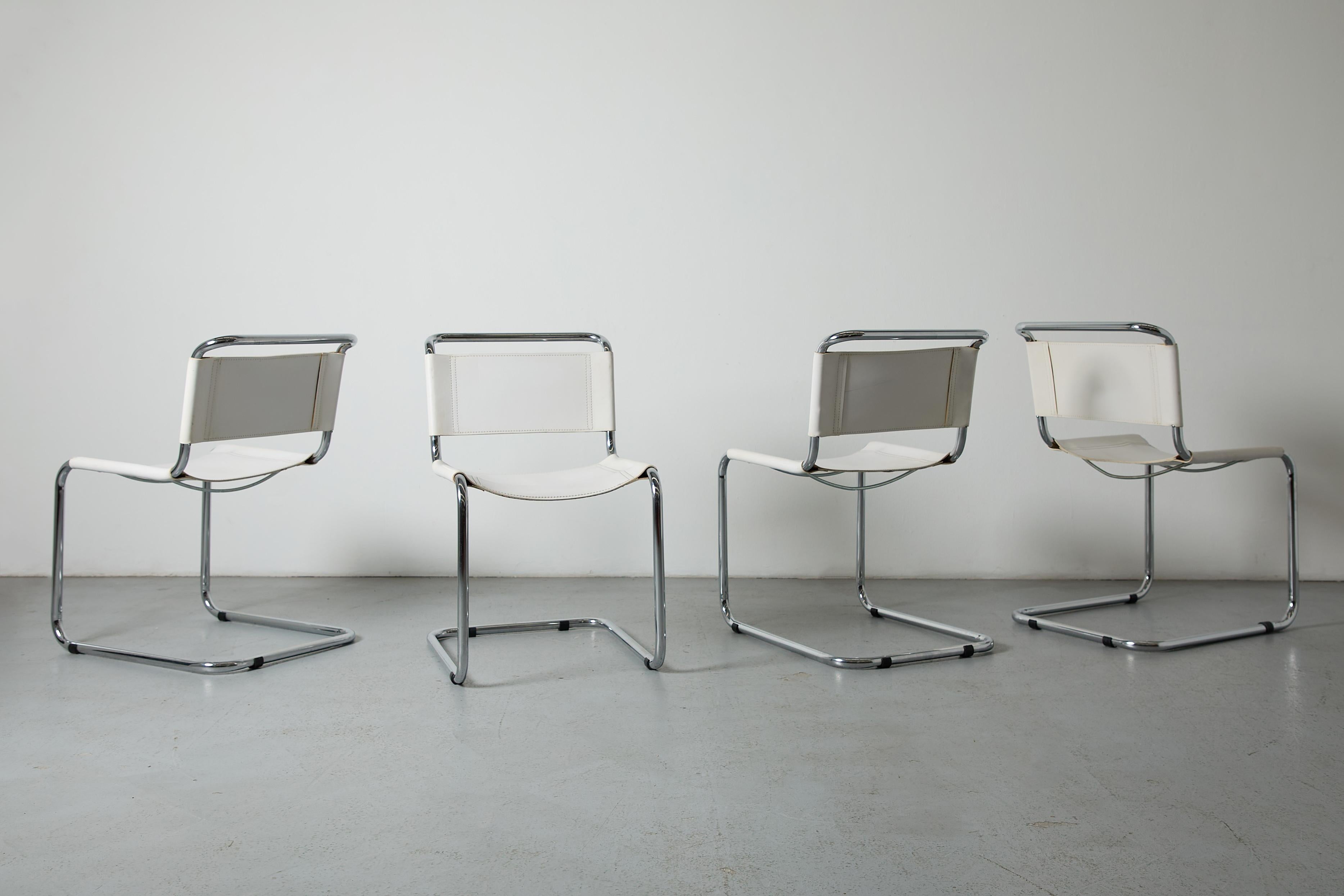 Sechs freitragende Stühle im Matteograssi-Stil der 1970er Jahre aus Chrom und weißem Leder im Angebot 10