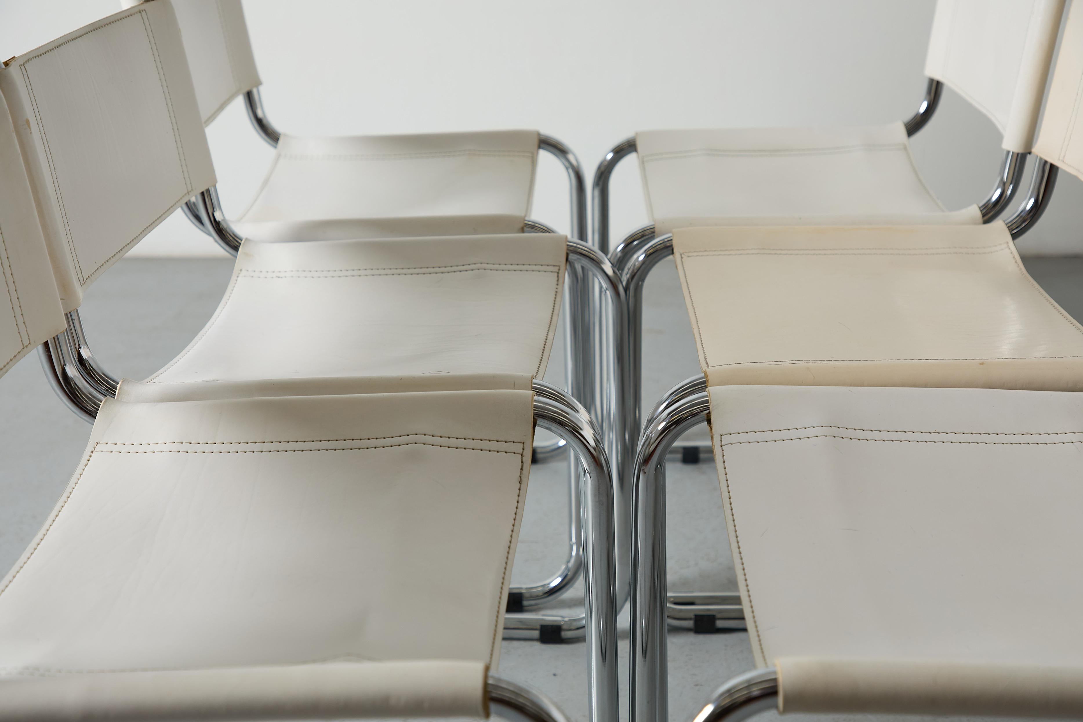 Sechs freitragende Stühle im Matteograssi-Stil der 1970er Jahre aus Chrom und weißem Leder im Angebot 1