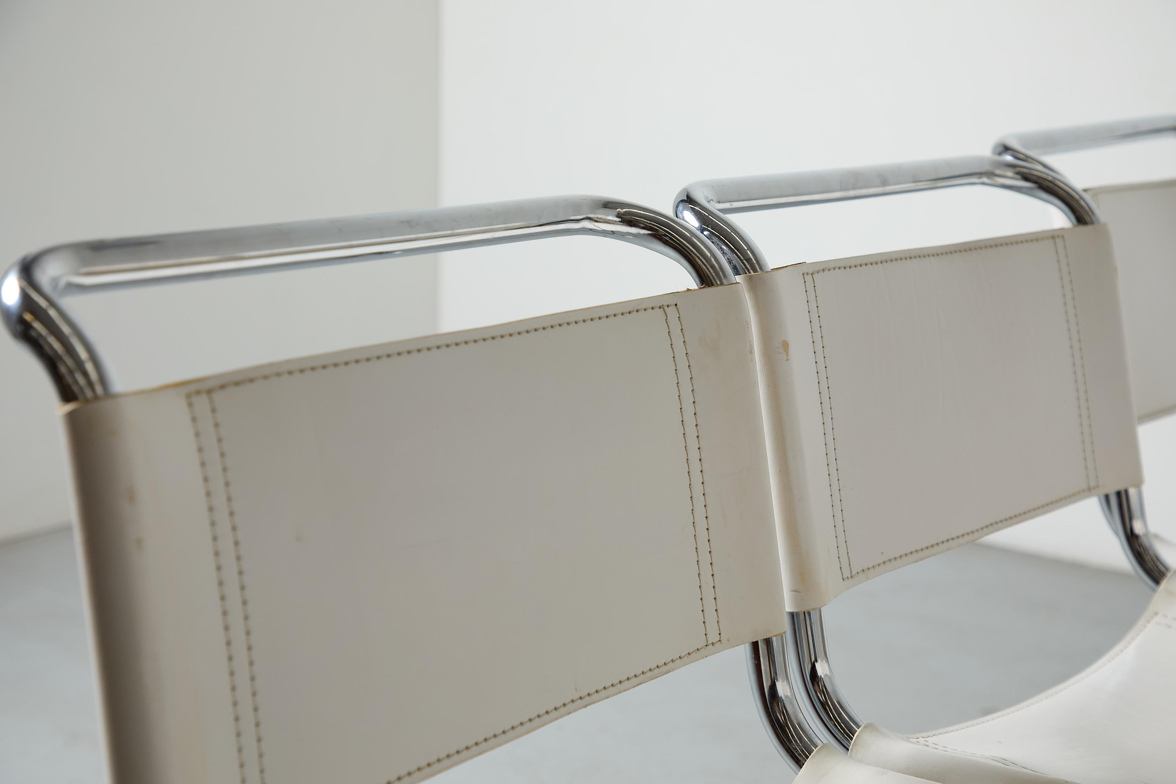 Sechs freitragende Stühle im Matteograssi-Stil der 1970er Jahre aus Chrom und weißem Leder im Angebot 2