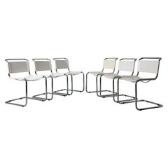 Set of Six 1970s Matteograssi Style Cantilevered Chrome & White Leather Chairs