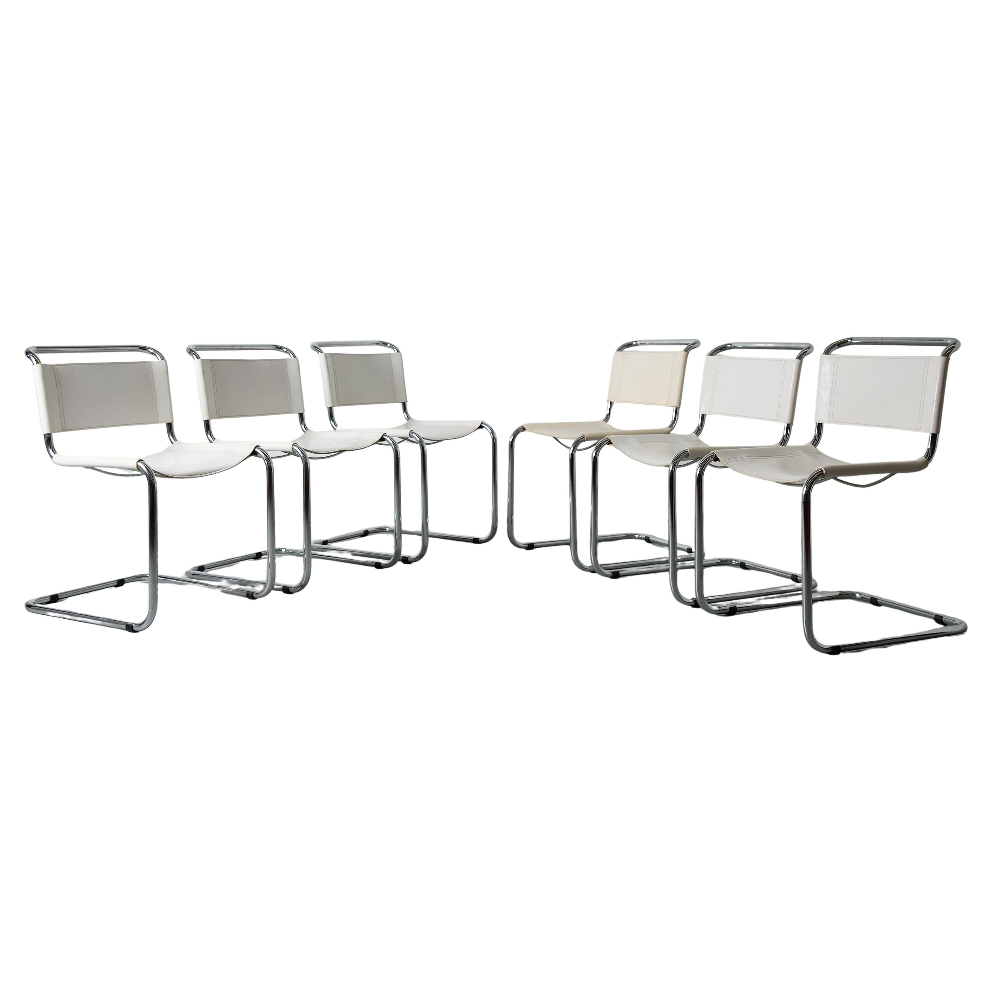 Set di sei sedie a sbalzo in stile Matteograssi degli anni
70 in pelle bianca e cromo