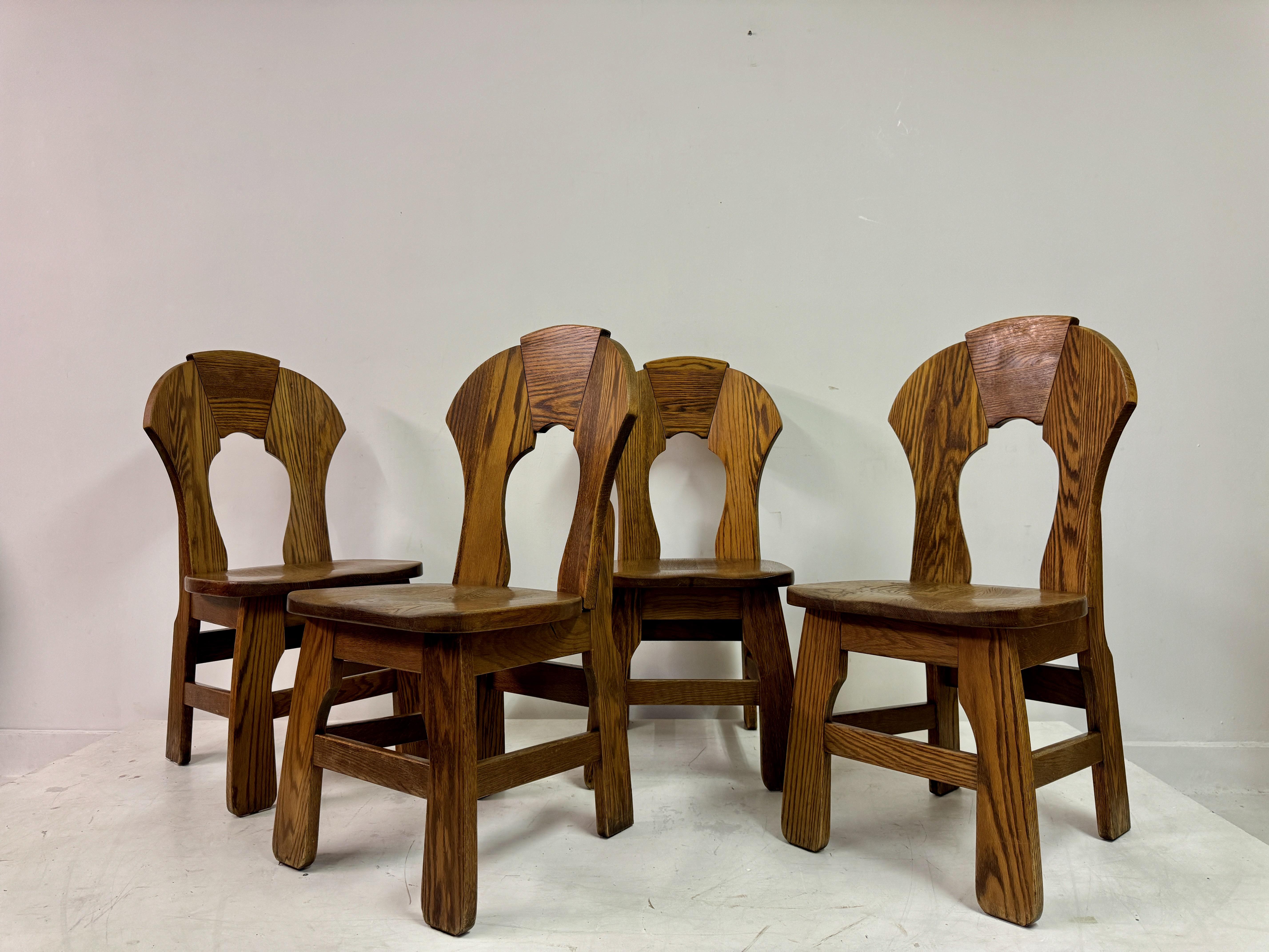 Set di sei sedie da pranzo brutaliste in Oak degli anni '70 4