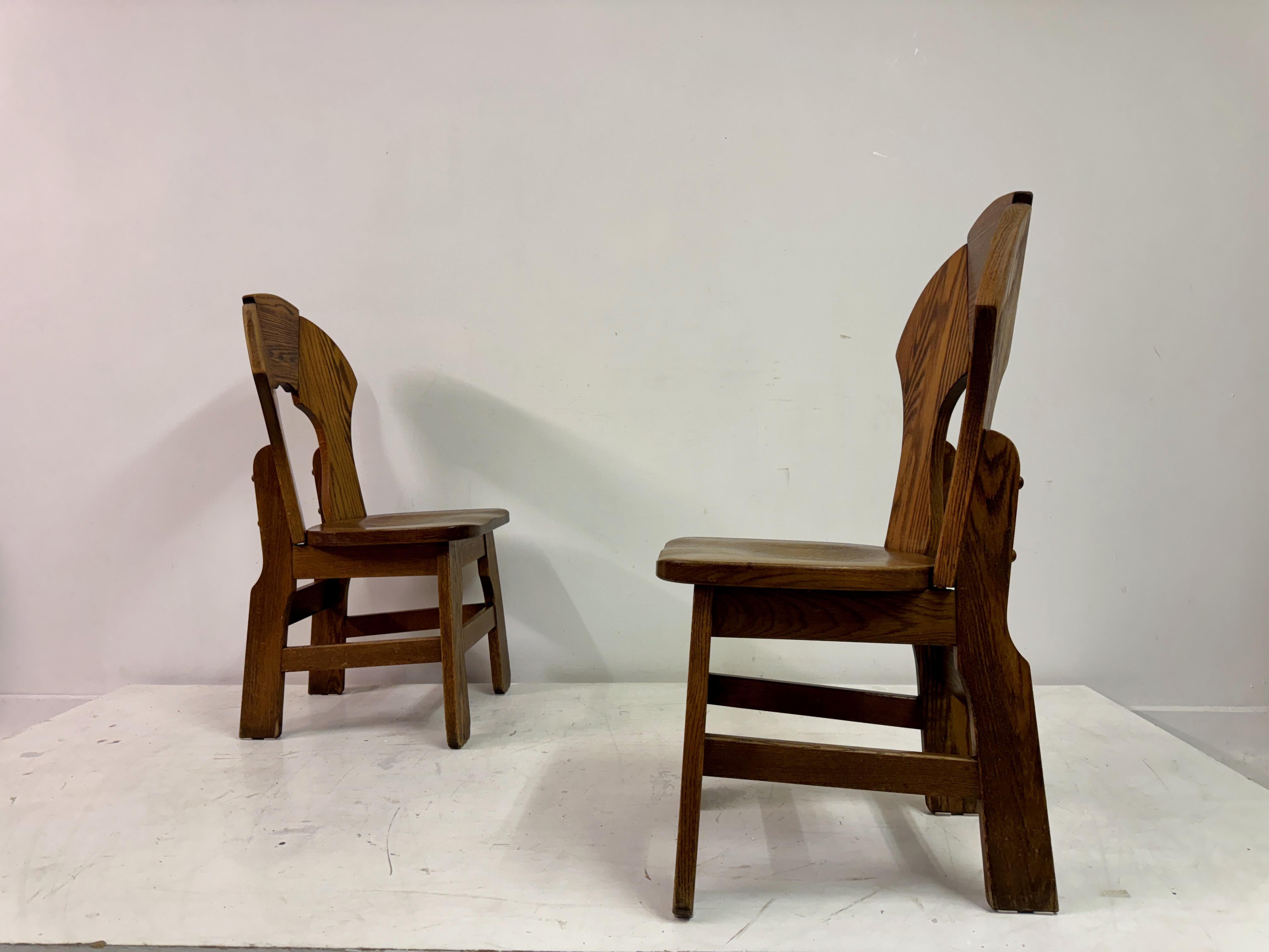 Set di sei sedie da pranzo brutaliste in Oak degli anni '70 5