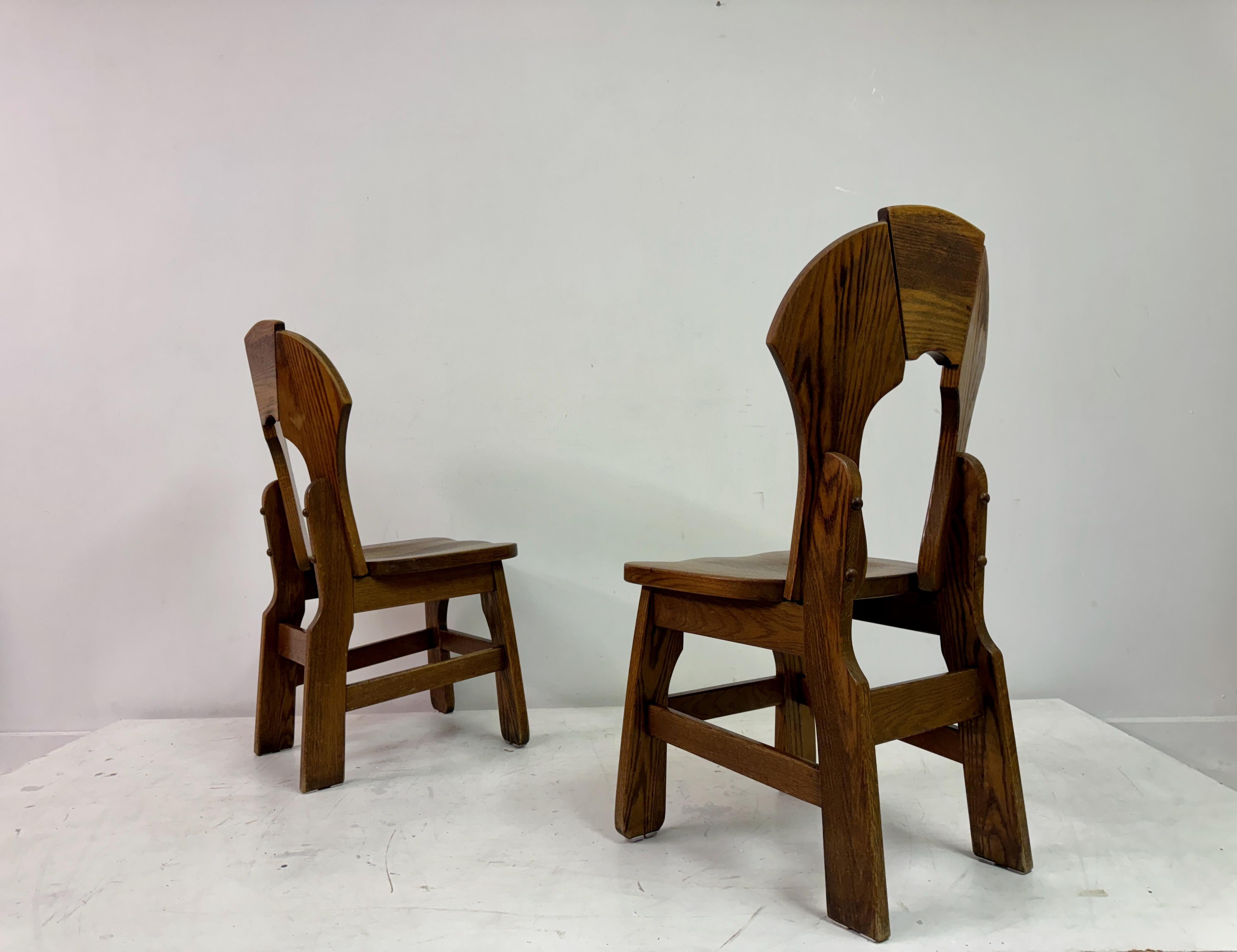 Set di sei sedie da pranzo brutaliste in Oak degli anni '70 6