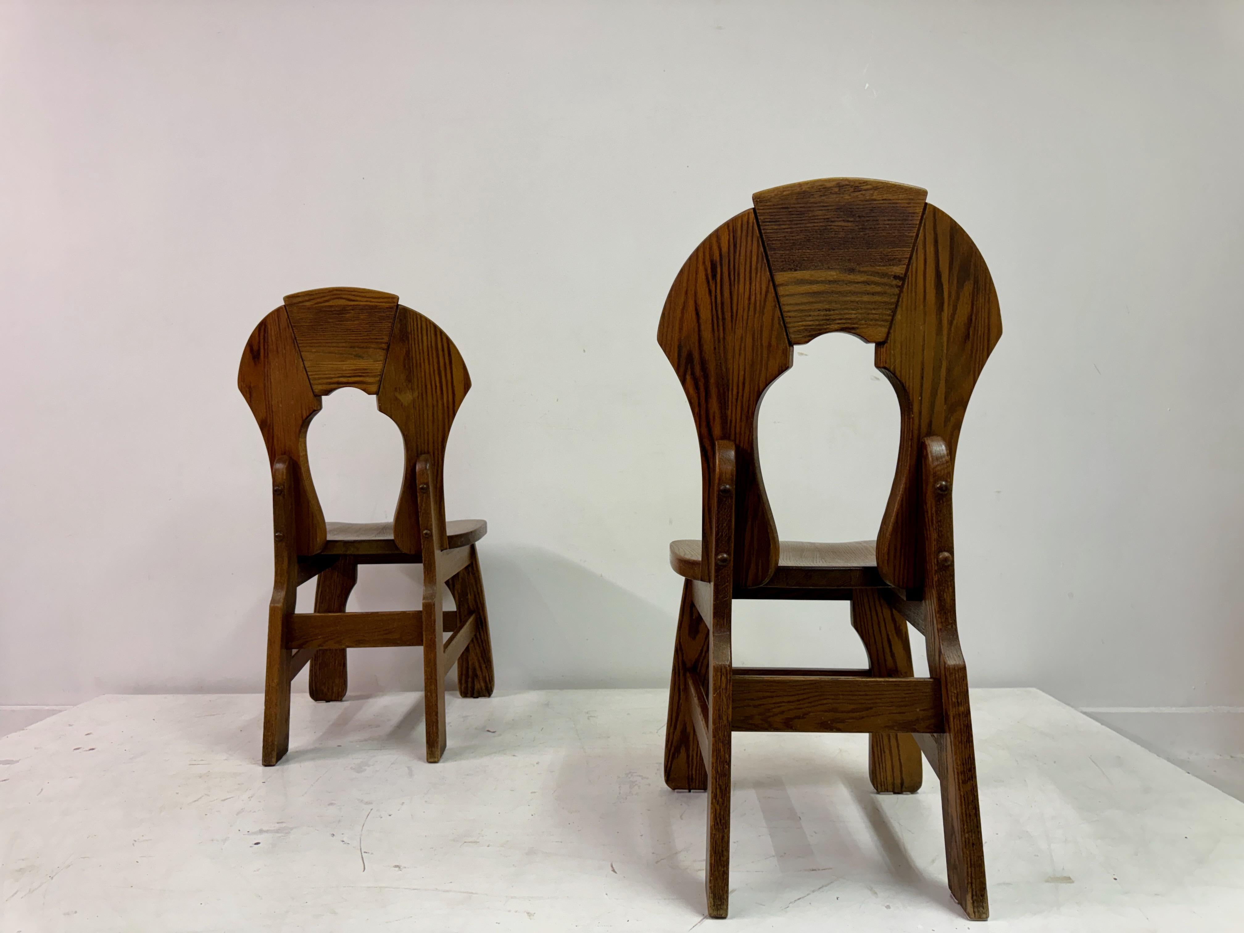Set di sei sedie da pranzo brutaliste in Oak degli anni '70 7