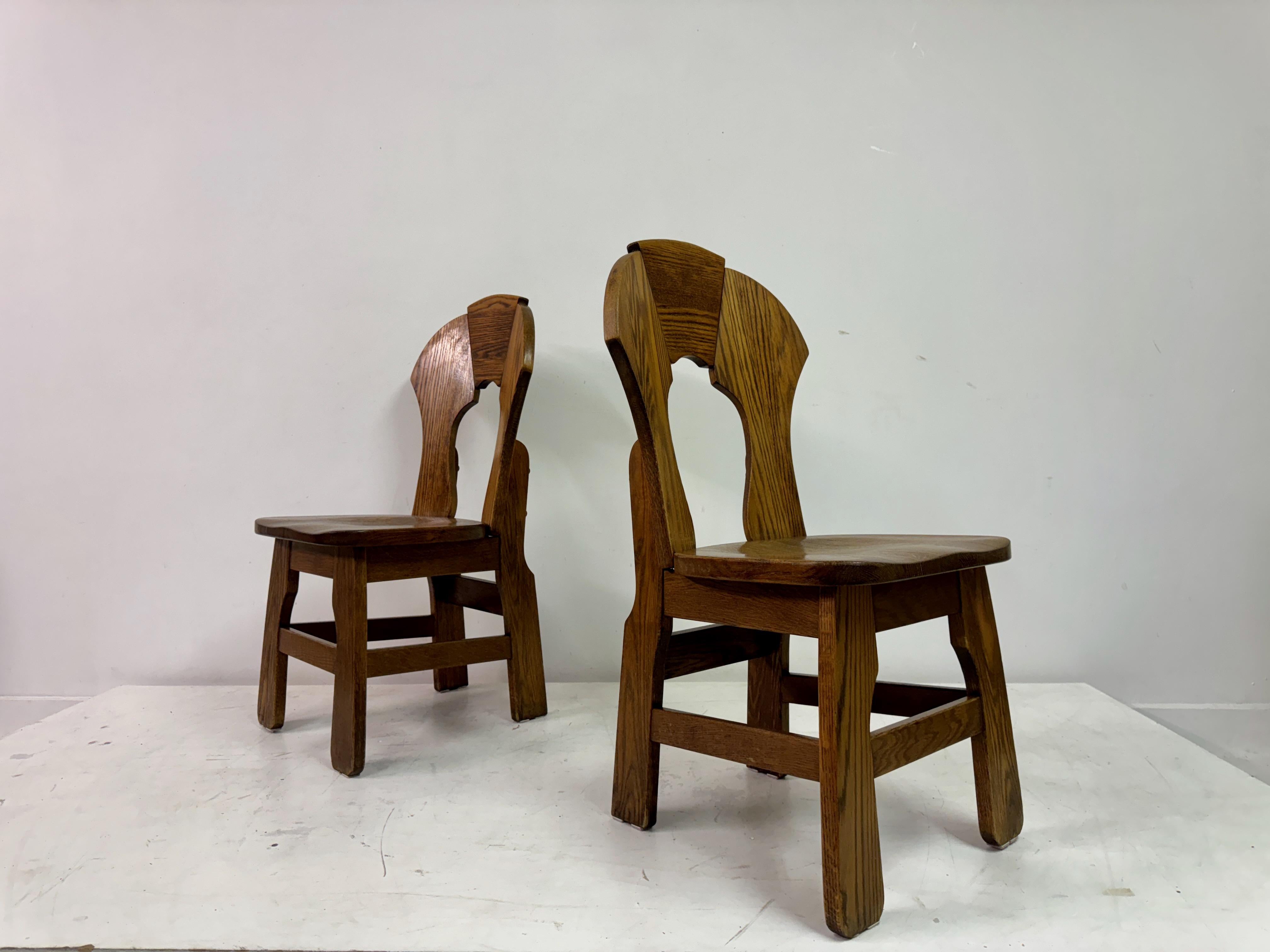 Set di sei sedie da pranzo brutaliste in Oak degli anni '70 12