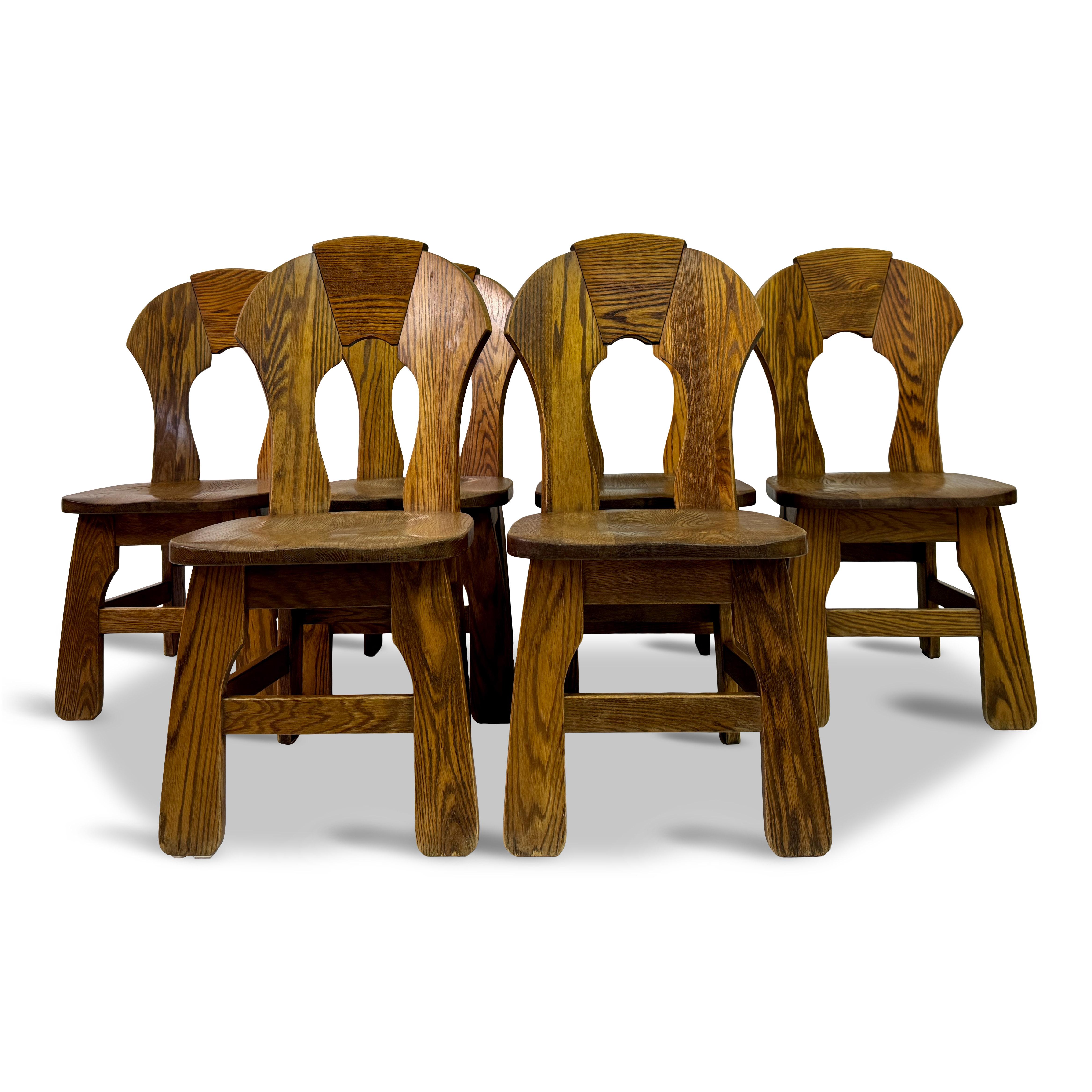 Set di sei sedie da pranzo brutaliste in Oak degli anni '70 13