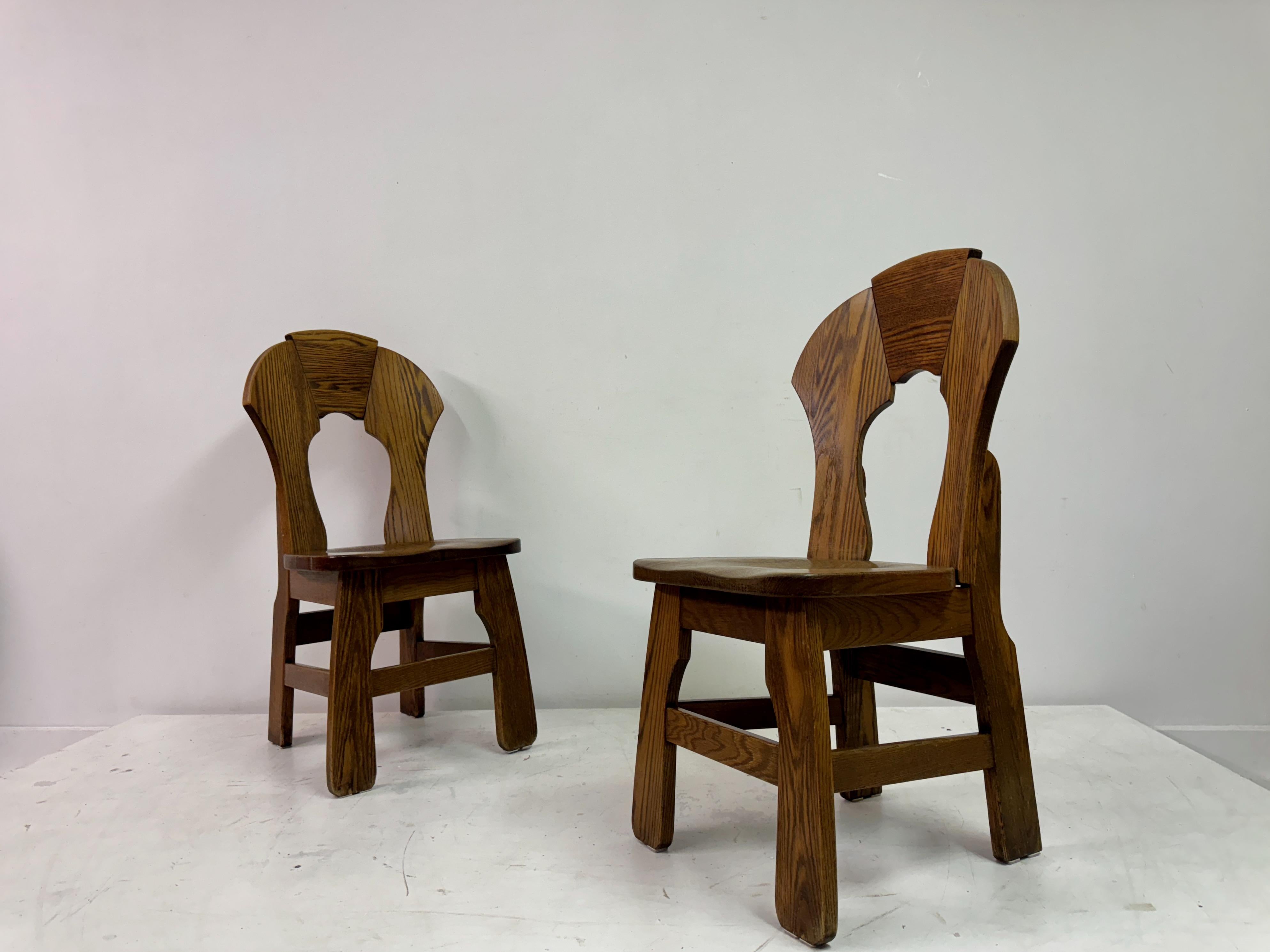 Set di sei sedie da pranzo brutaliste in Oak degli anni '70 1