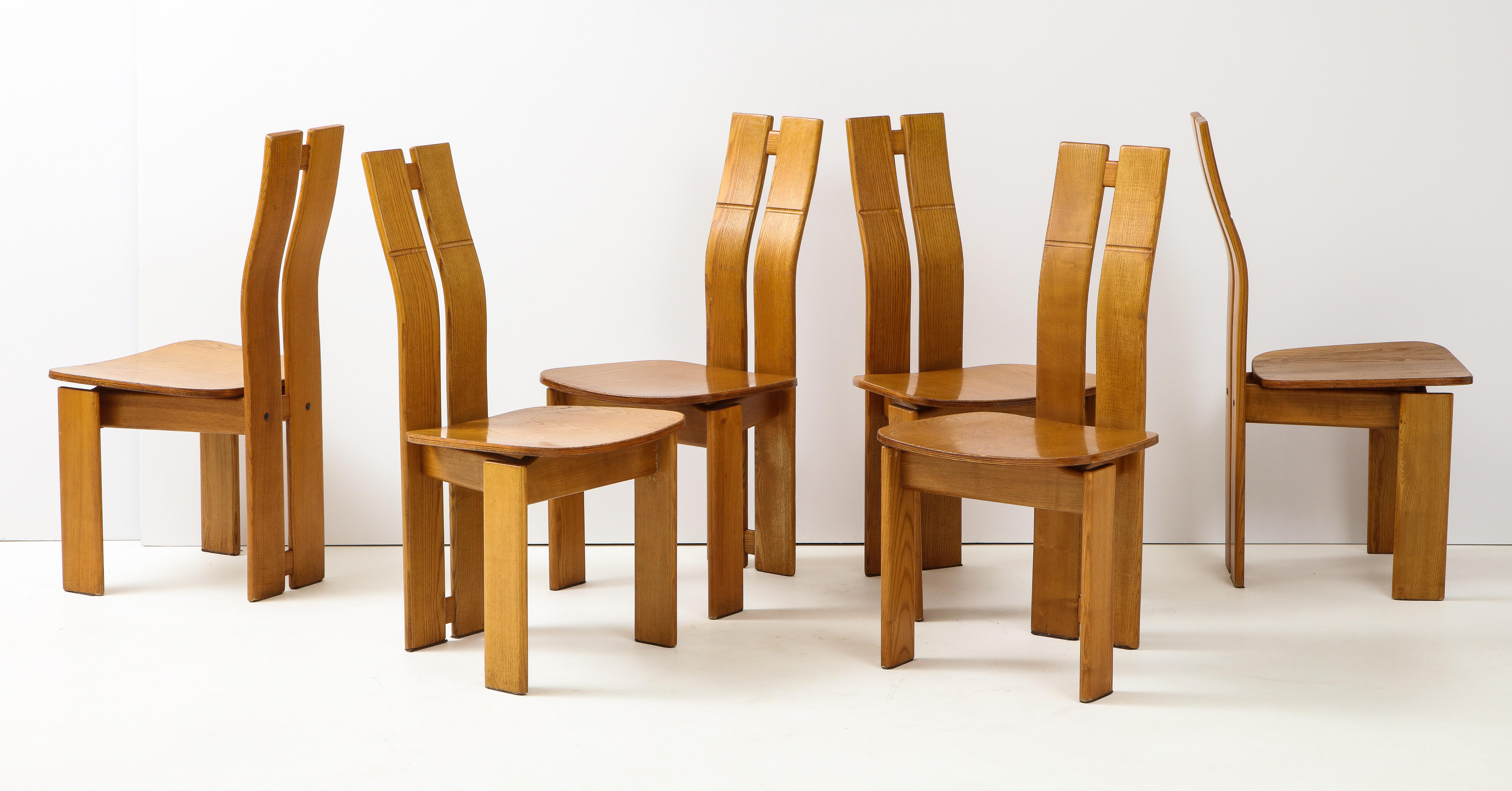 Set of Six 1970's Organic Modernist Italian Oak Dining Chairs 8