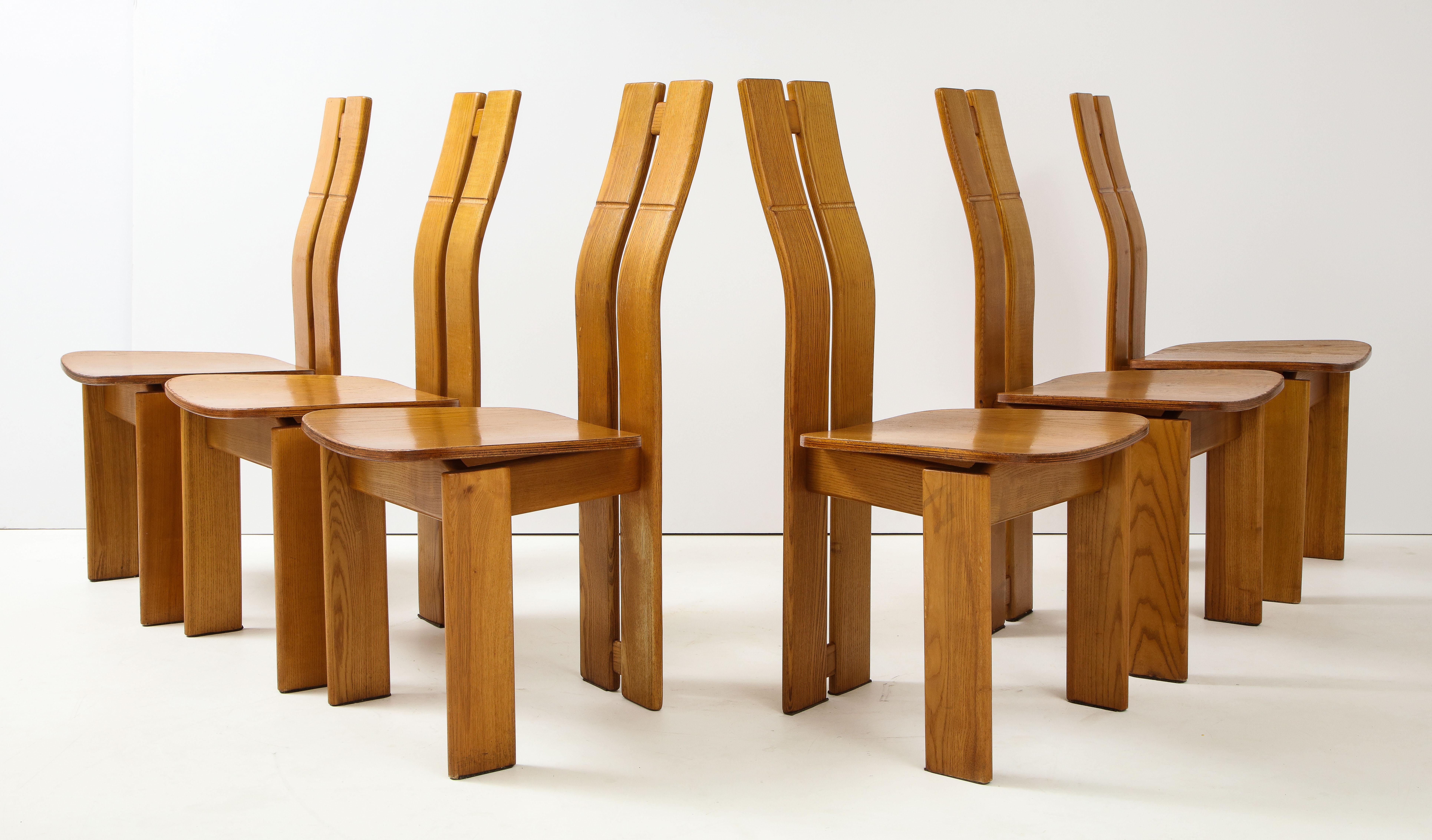Set of Six 1970's Organic Modernist Italian Oak Dining Chairs 9