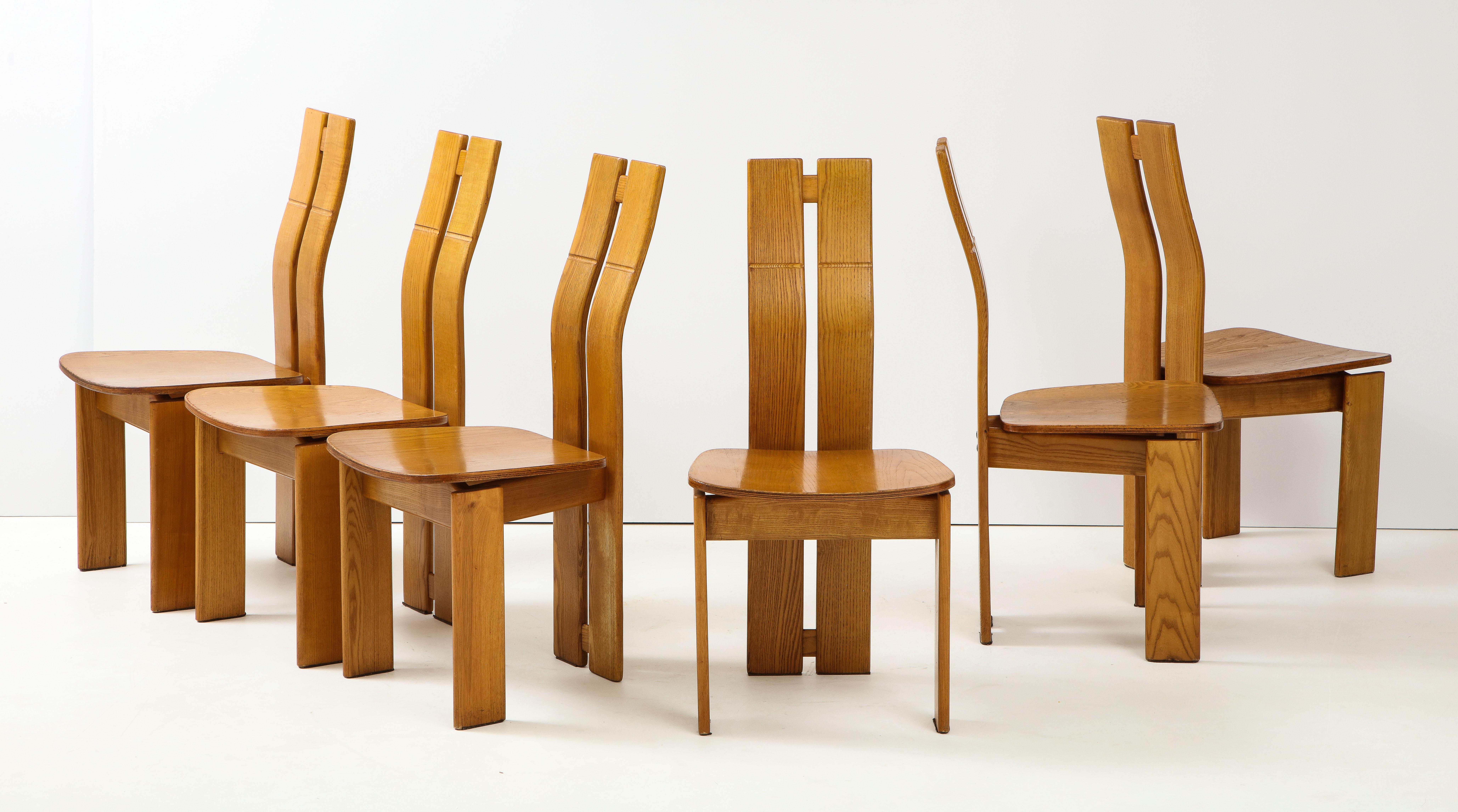 Set of Six 1970's Organic Modernist Italian Oak Dining Chairs 10