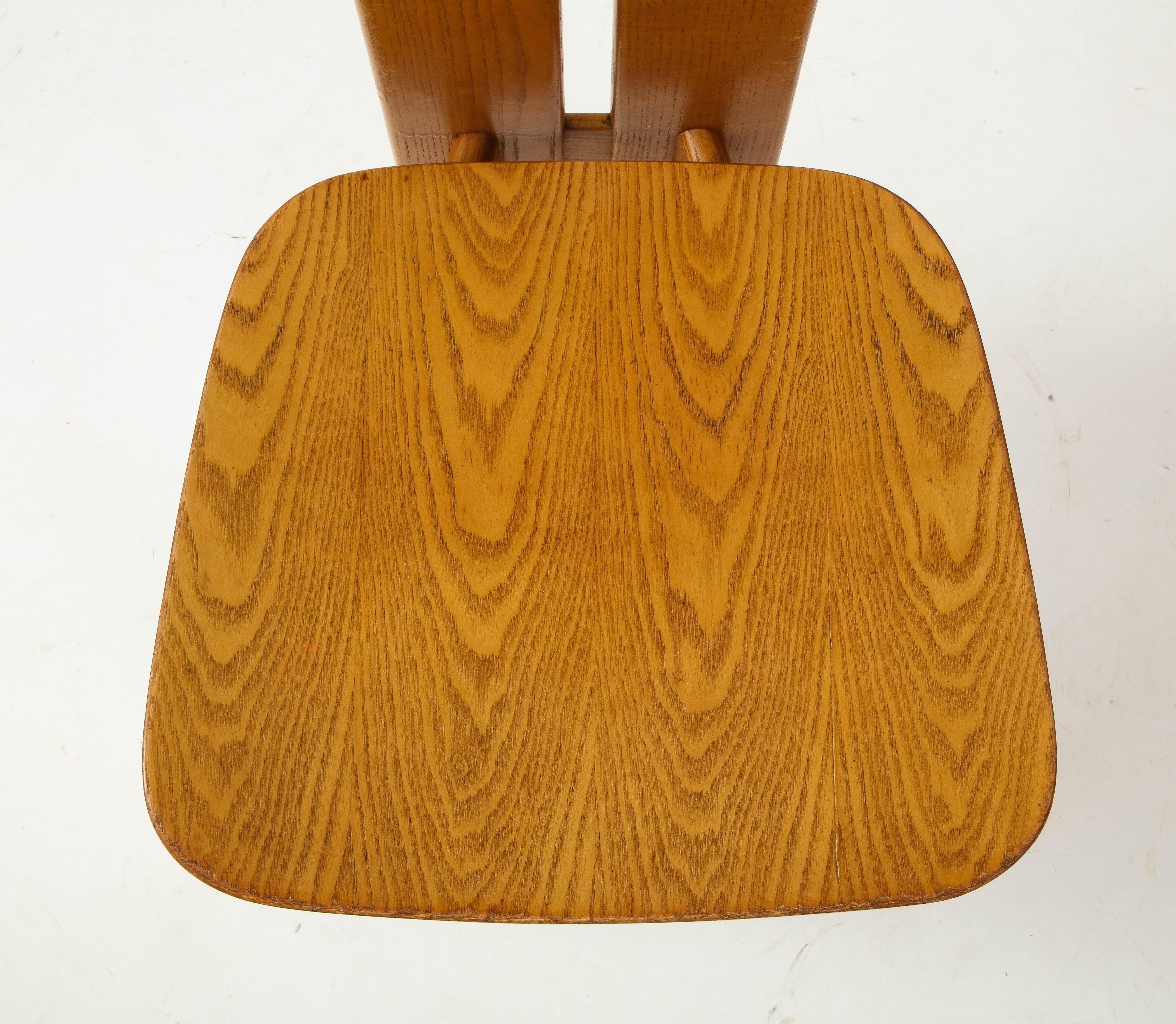 Set of Six 1970's Organic Modernist Italian Oak Dining Chairs 1