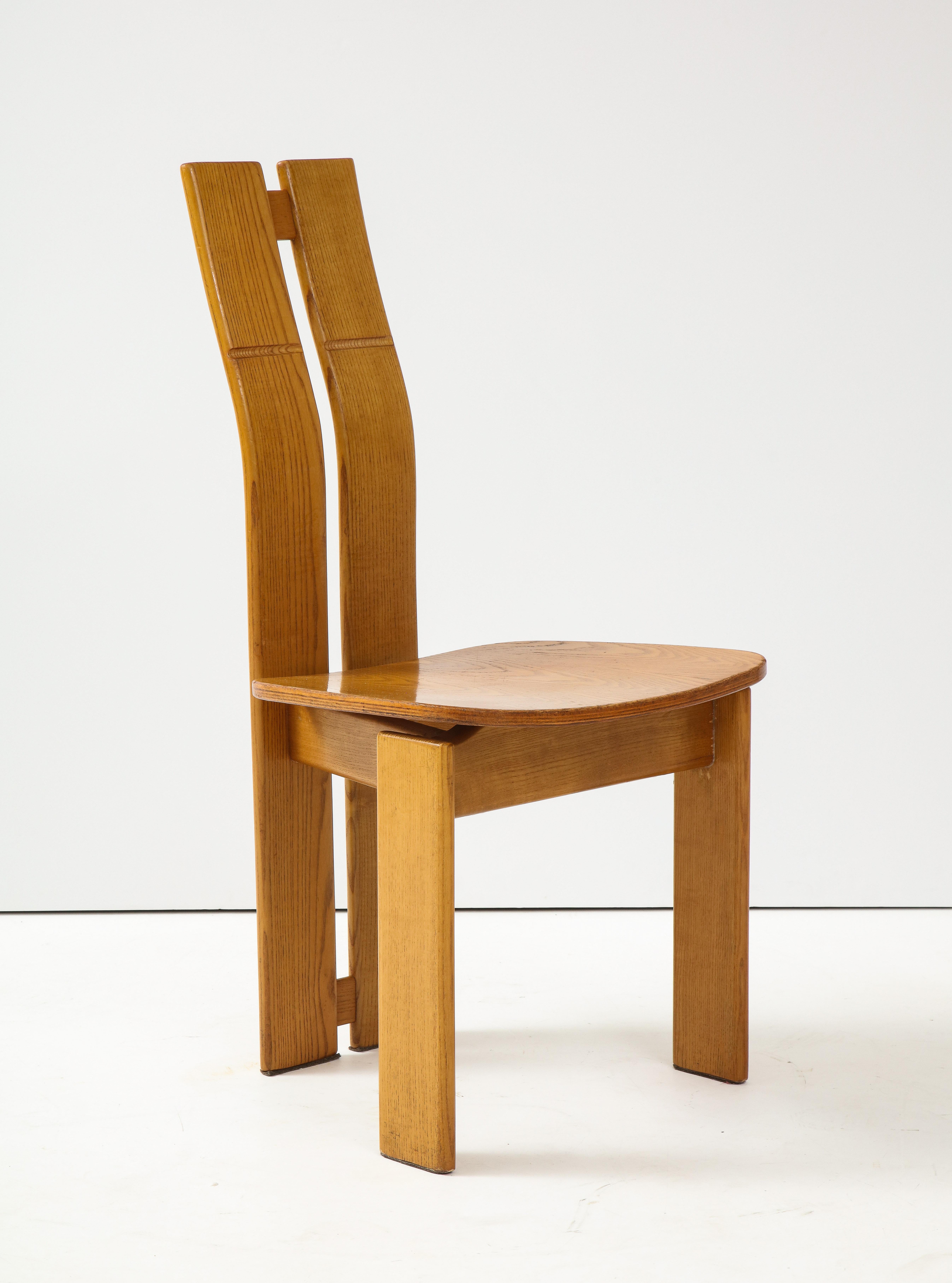 Set of Six 1970's Organic Modernist Italian Oak Dining Chairs 2