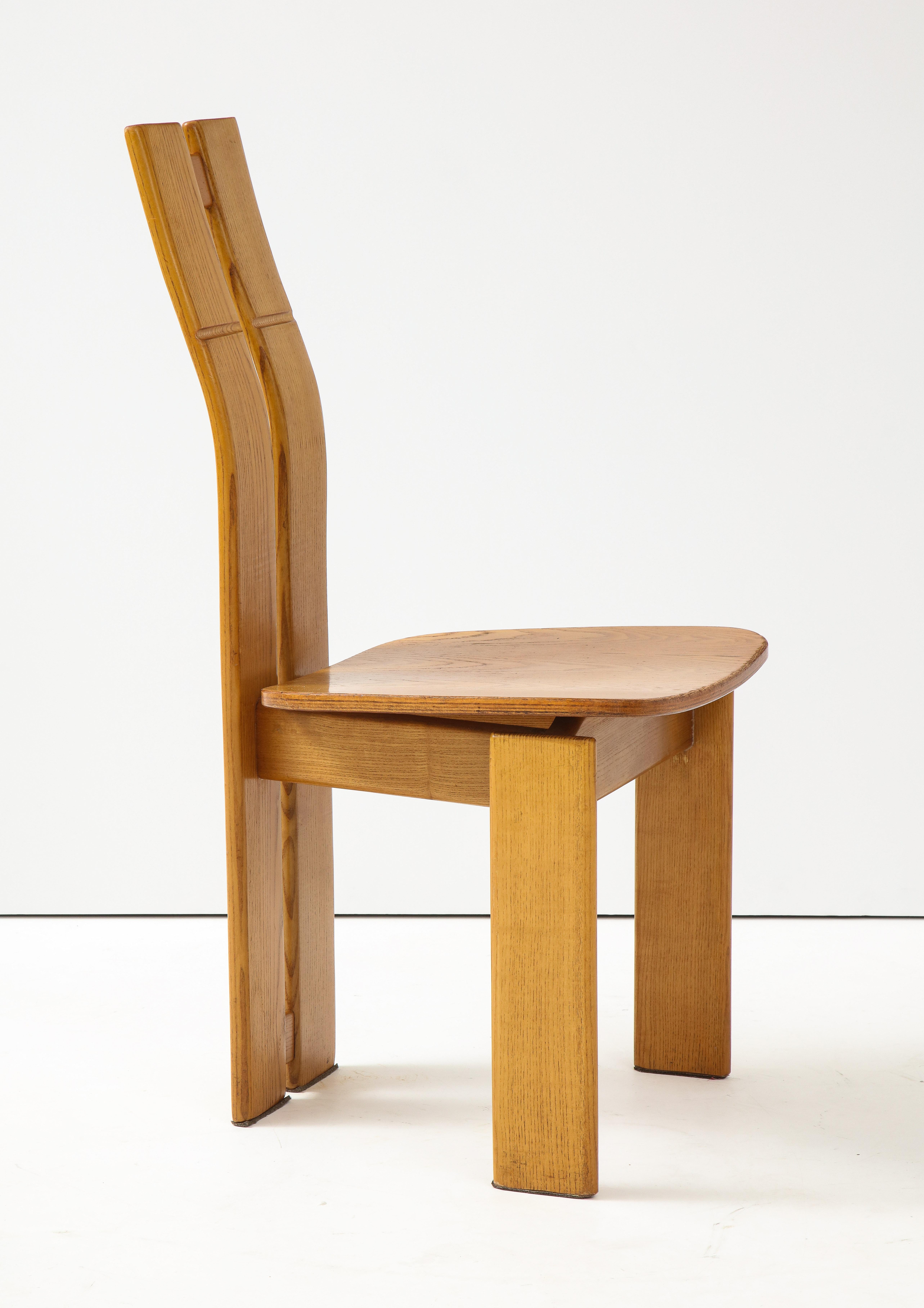 Set of Six 1970's Organic Modernist Italian Oak Dining Chairs 3