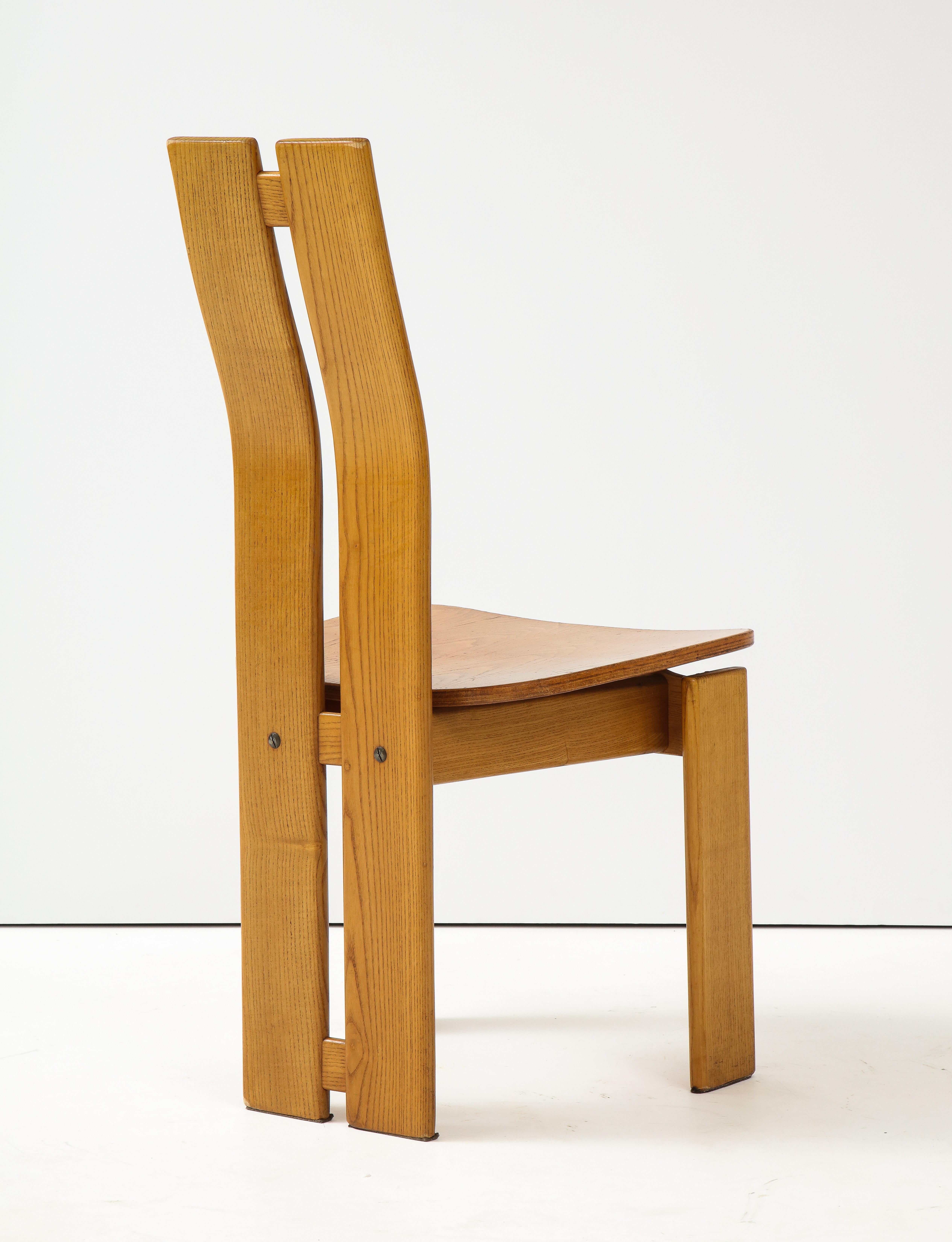 Set of Six 1970's Organic Modernist Italian Oak Dining Chairs 4