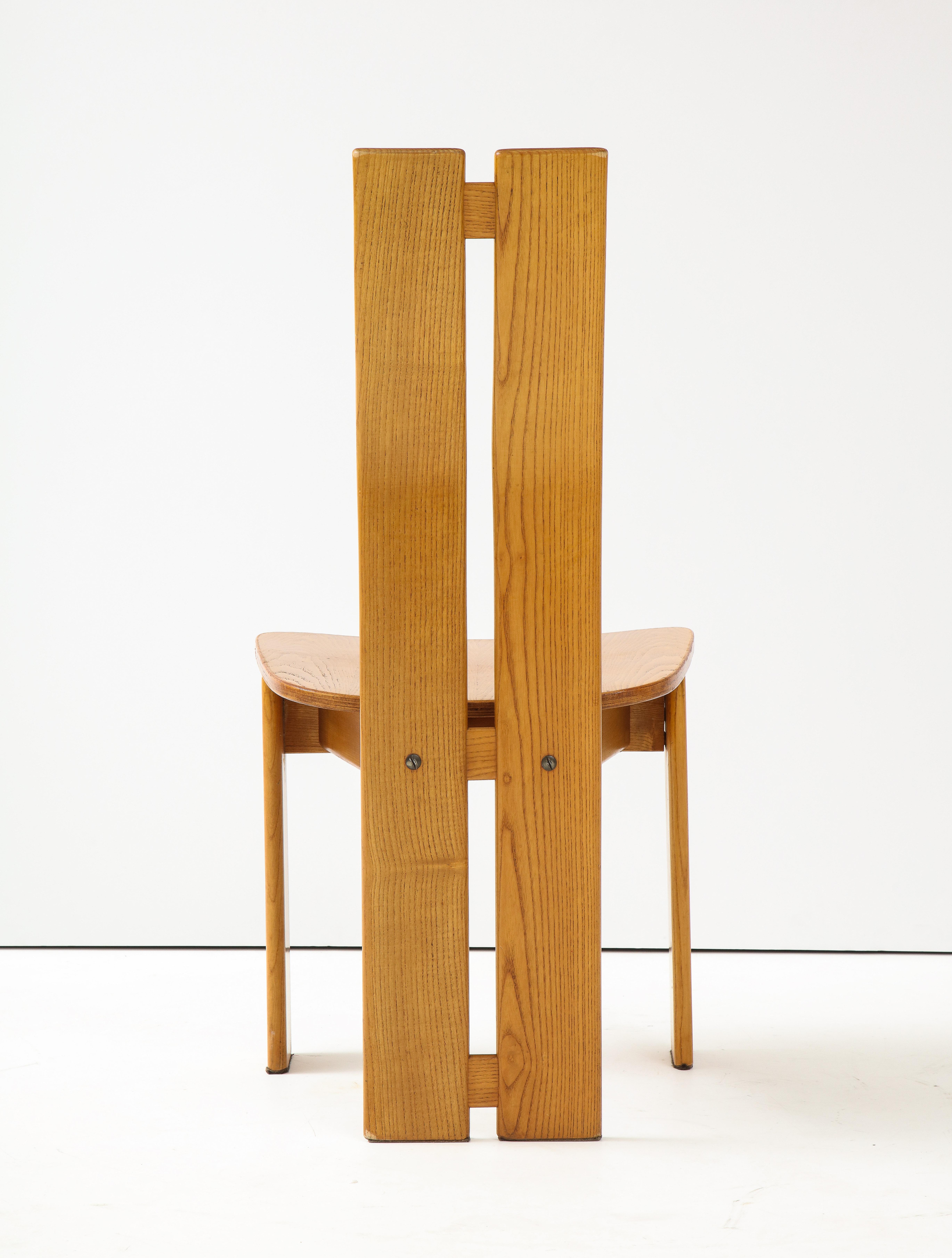 Set of Six 1970's Organic Modernist Italian Oak Dining Chairs 5