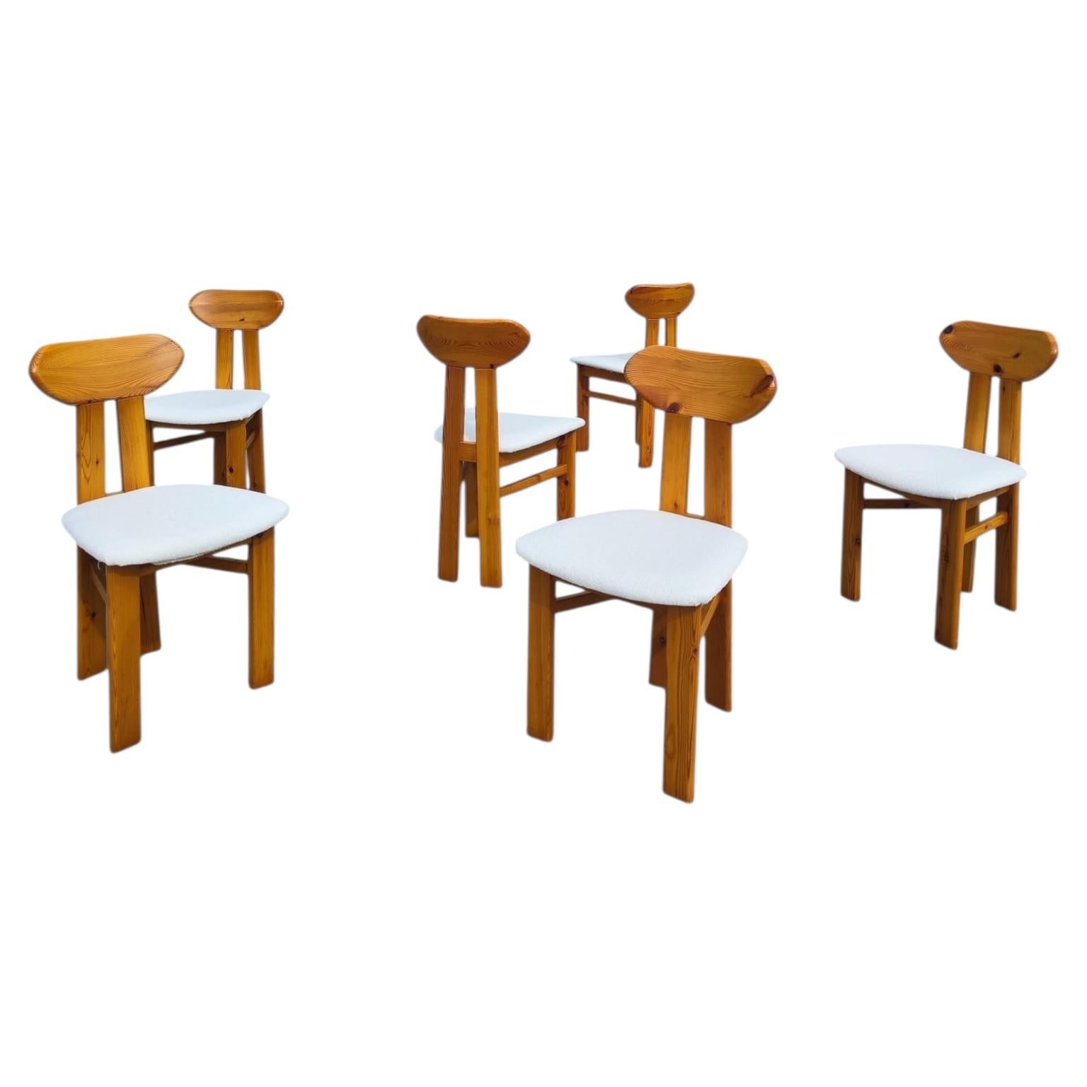 Set of Six 1970s Scandinavian Pine Dining Chairs