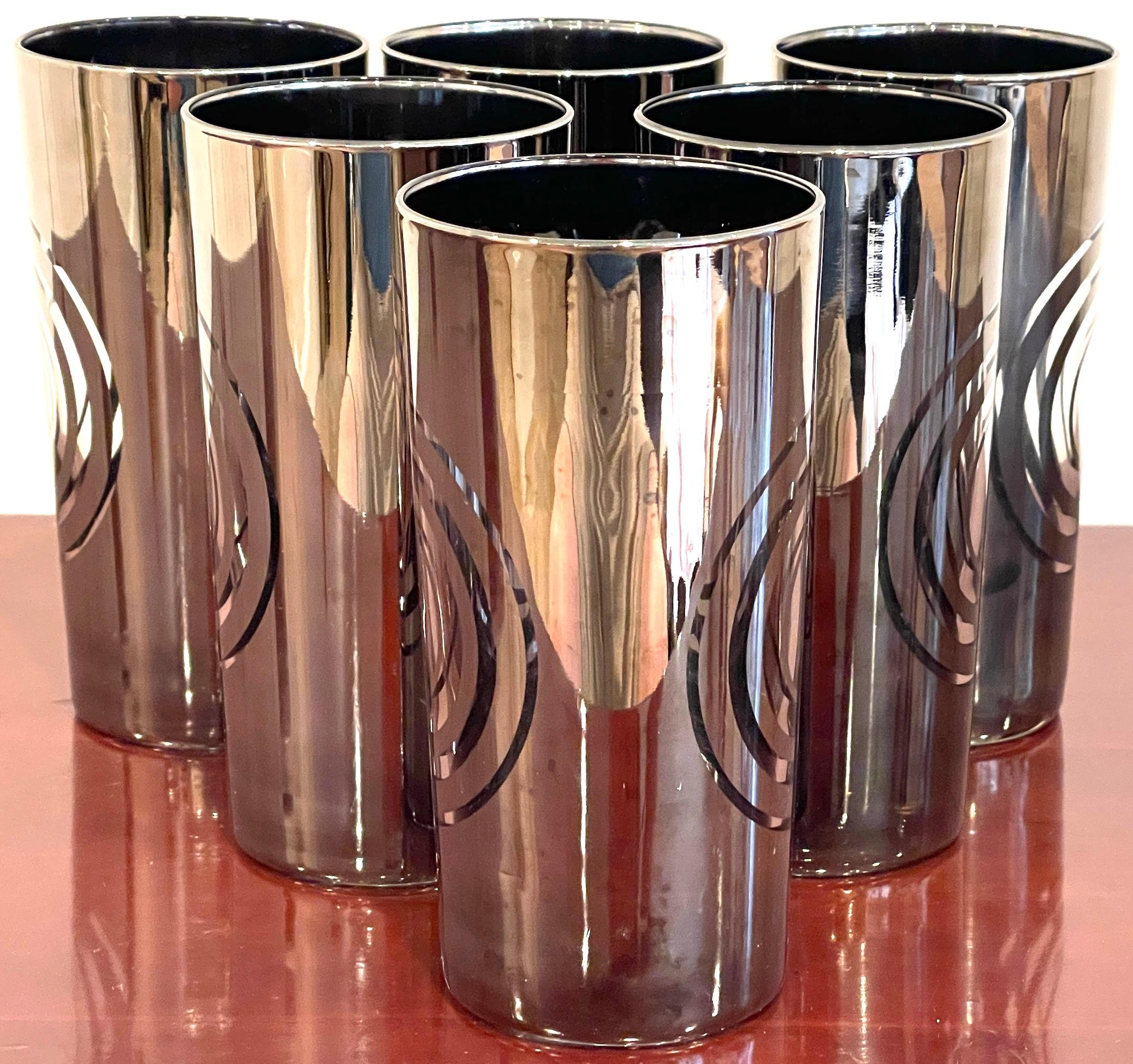American Set of Six 1970s Silvered MOD Highball Glasses For Sale