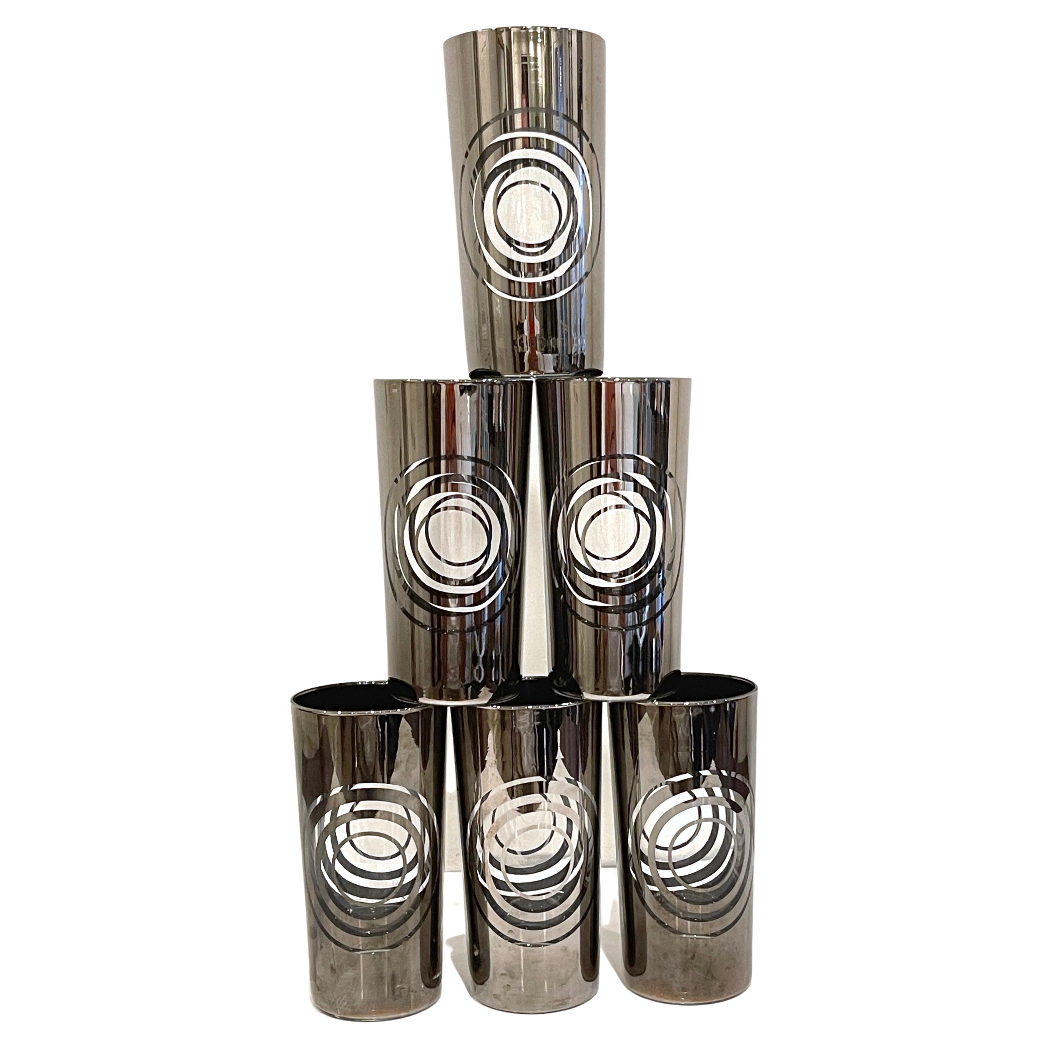 Set of Six 1970s Silvered MOD Highball Glasses For Sale