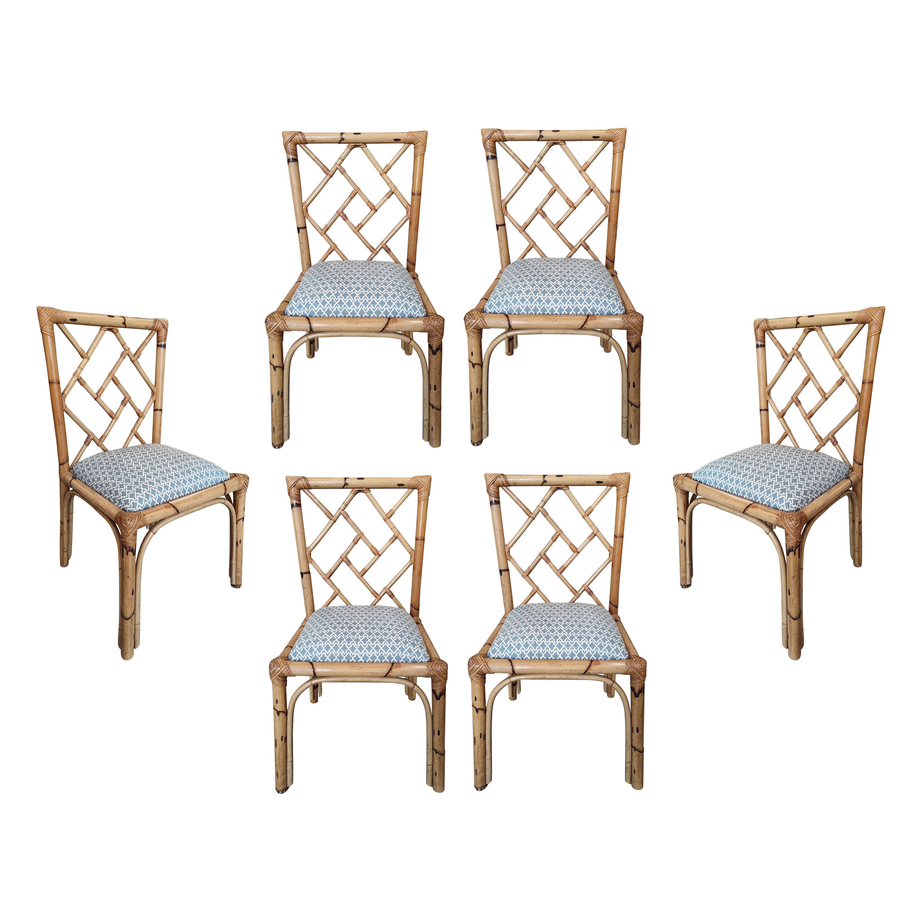 Set of Six 1970s Spanish Hand Woven Wicker and Cane Chairs