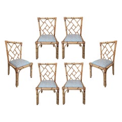 Set of Six 1970s Spanish Hand Woven Wicker and Cane Chairs