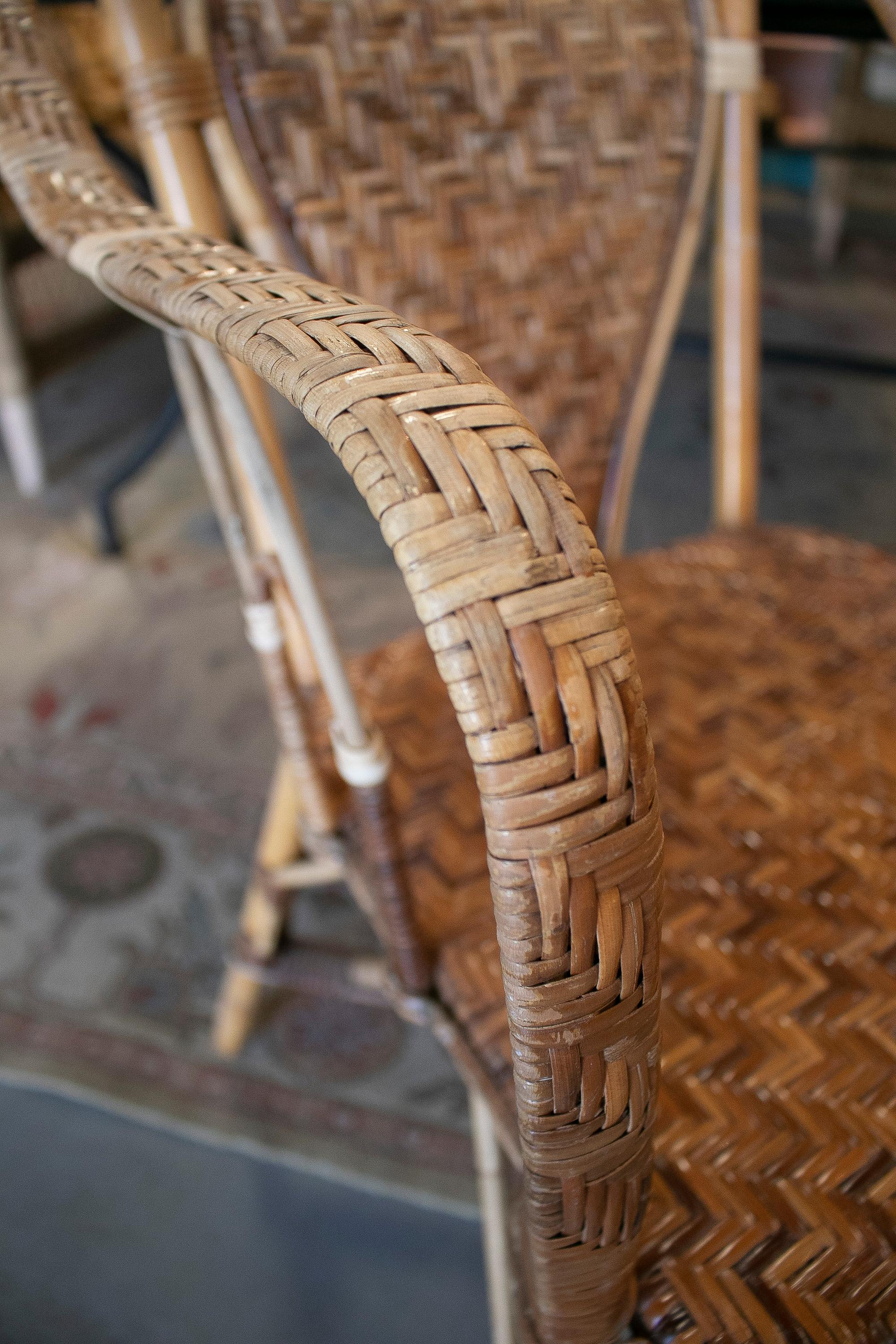 Set of Six 1970s Spanish Hand Woven Wicker on Cane Garden Chairs 10