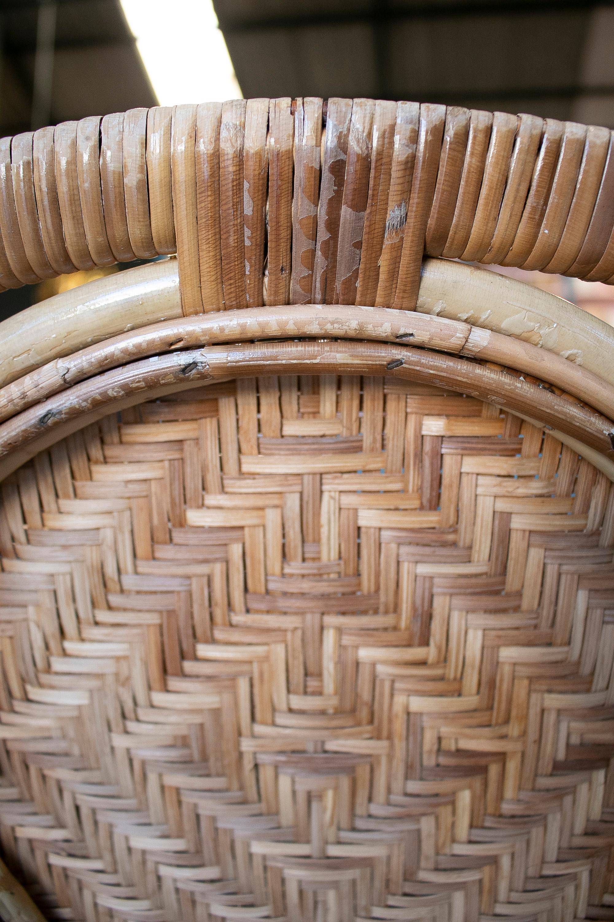 Set of Six 1970s Spanish Hand Woven Wicker on Cane Garden Chairs 13