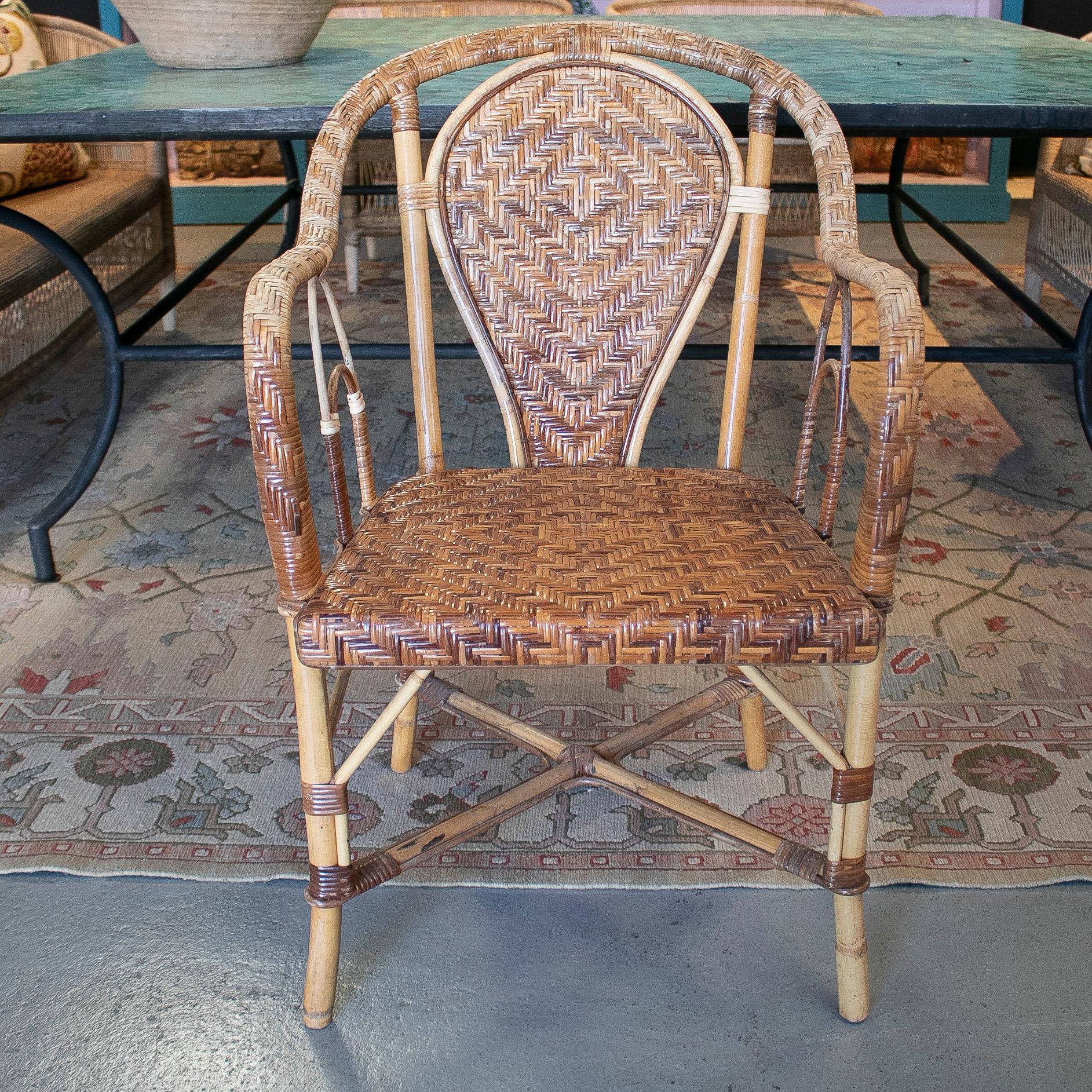 Set of Six 1970s Spanish Hand Woven Wicker on Cane Garden Chairs In Good Condition In Marbella, ES