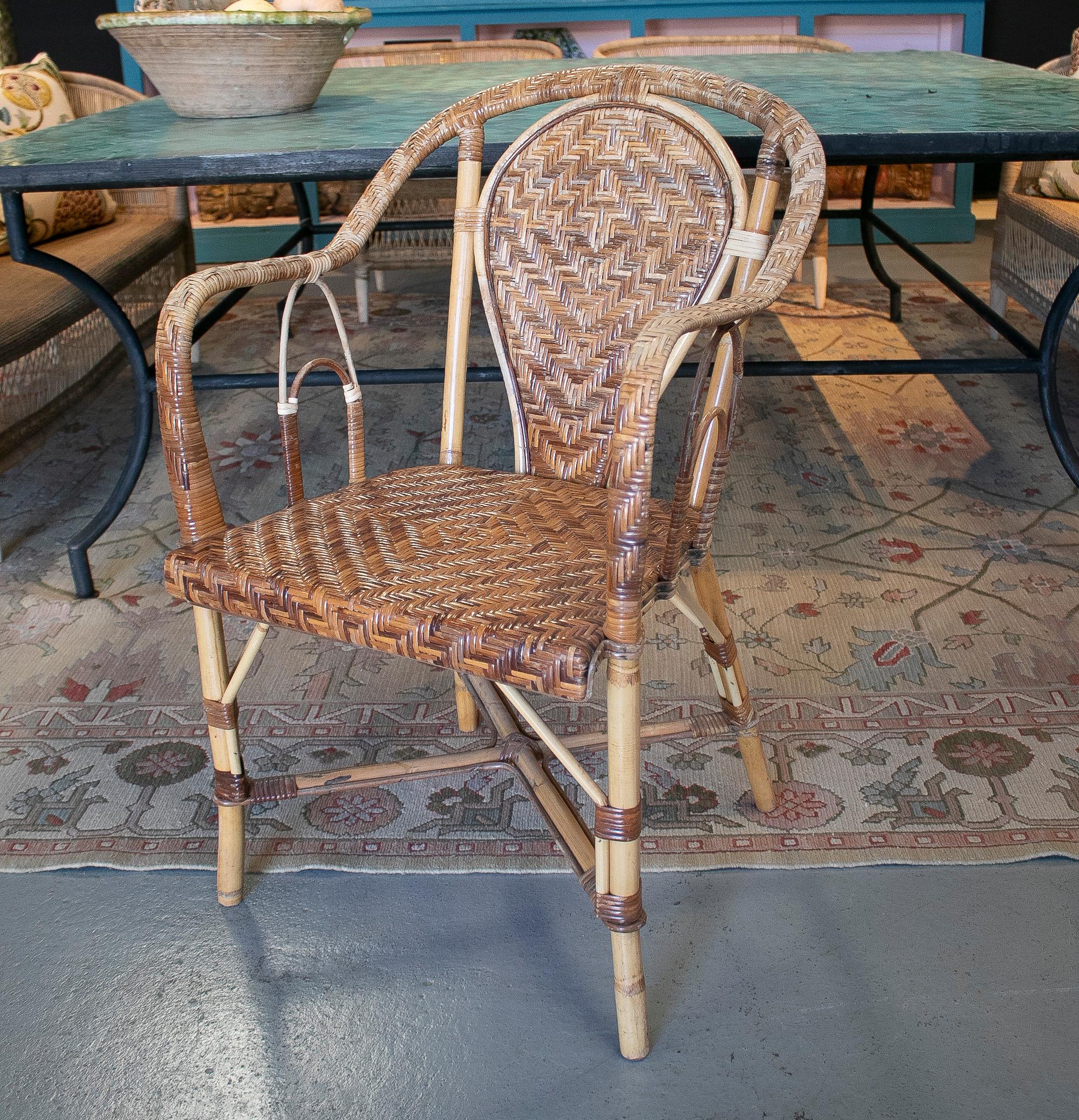 20th Century Set of Six 1970s Spanish Hand Woven Wicker on Cane Garden Chairs