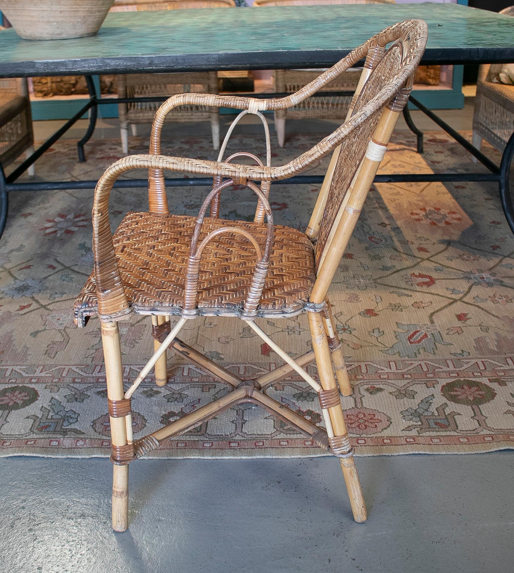 Set of Six 1970s Spanish Hand Woven Wicker on Cane Garden Chairs 1